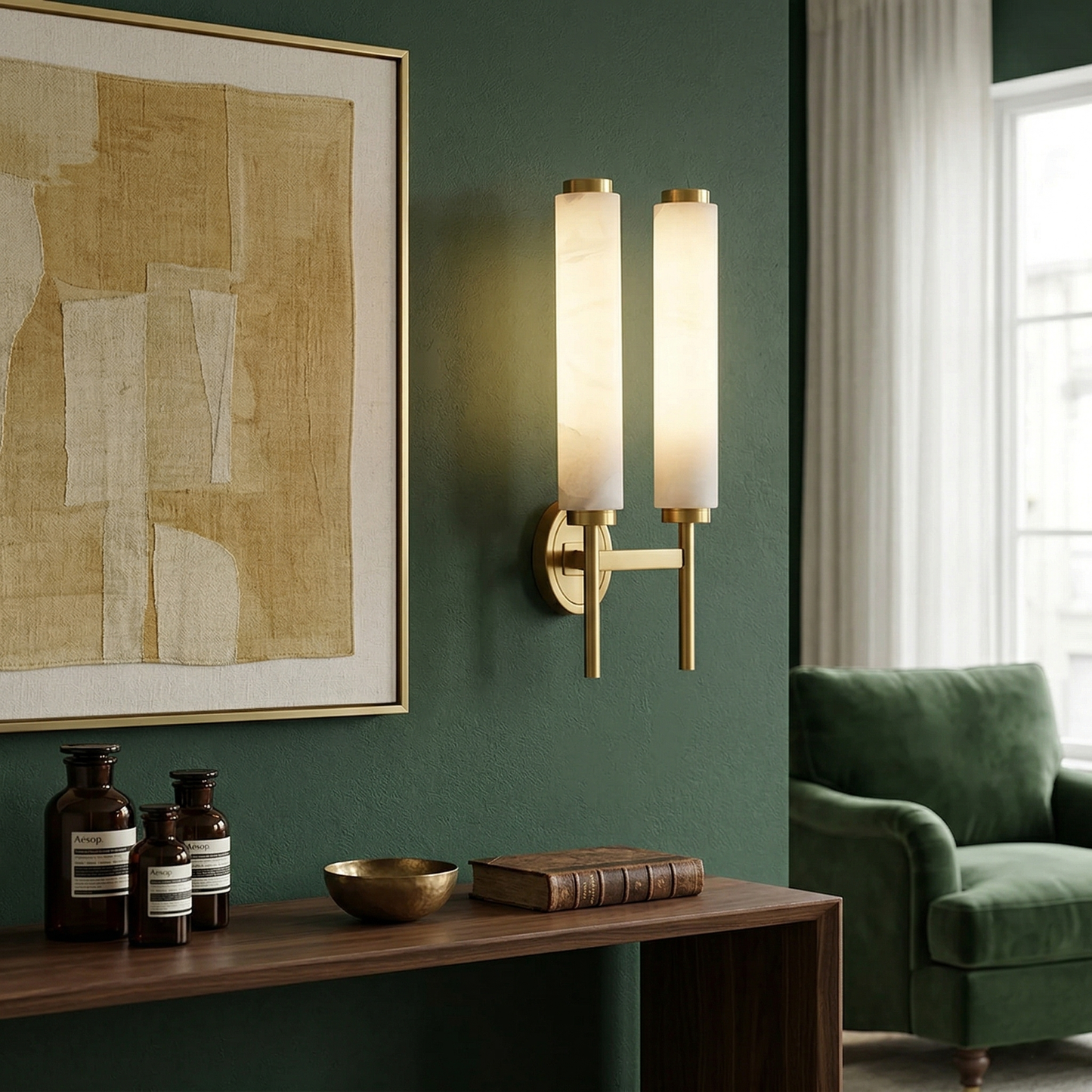 Brindisi Alabaster Wall Lamp - Modern Brass & Natural Stone Vertical Sconce