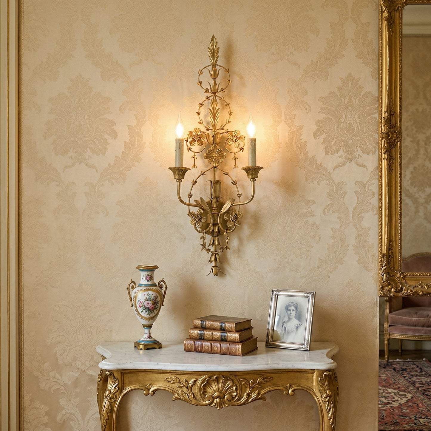 Belmonte Brass Wall Sconce | Tall 75cm Vintage Candle Wall Lamp