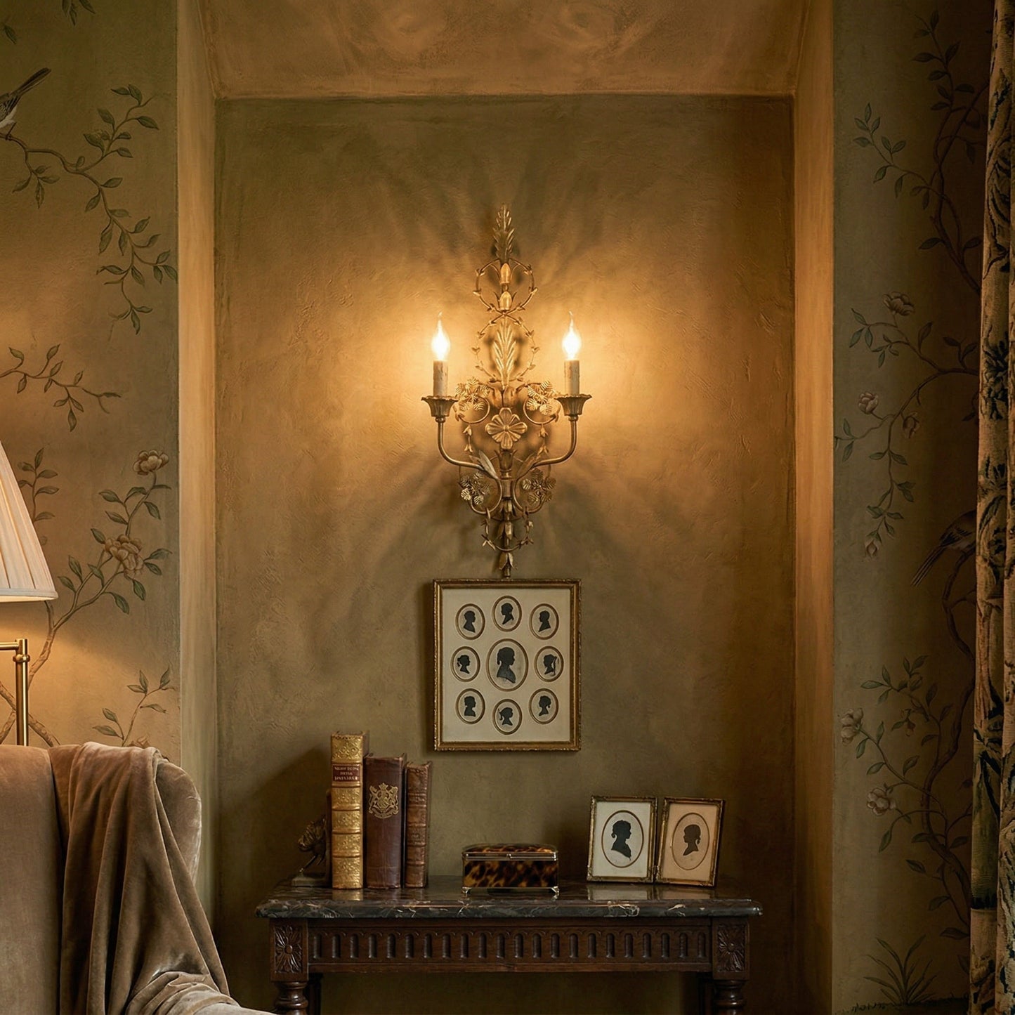 Belmonte Brass Wall Sconce | Tall 75cm Vintage Candle Wall Lamp