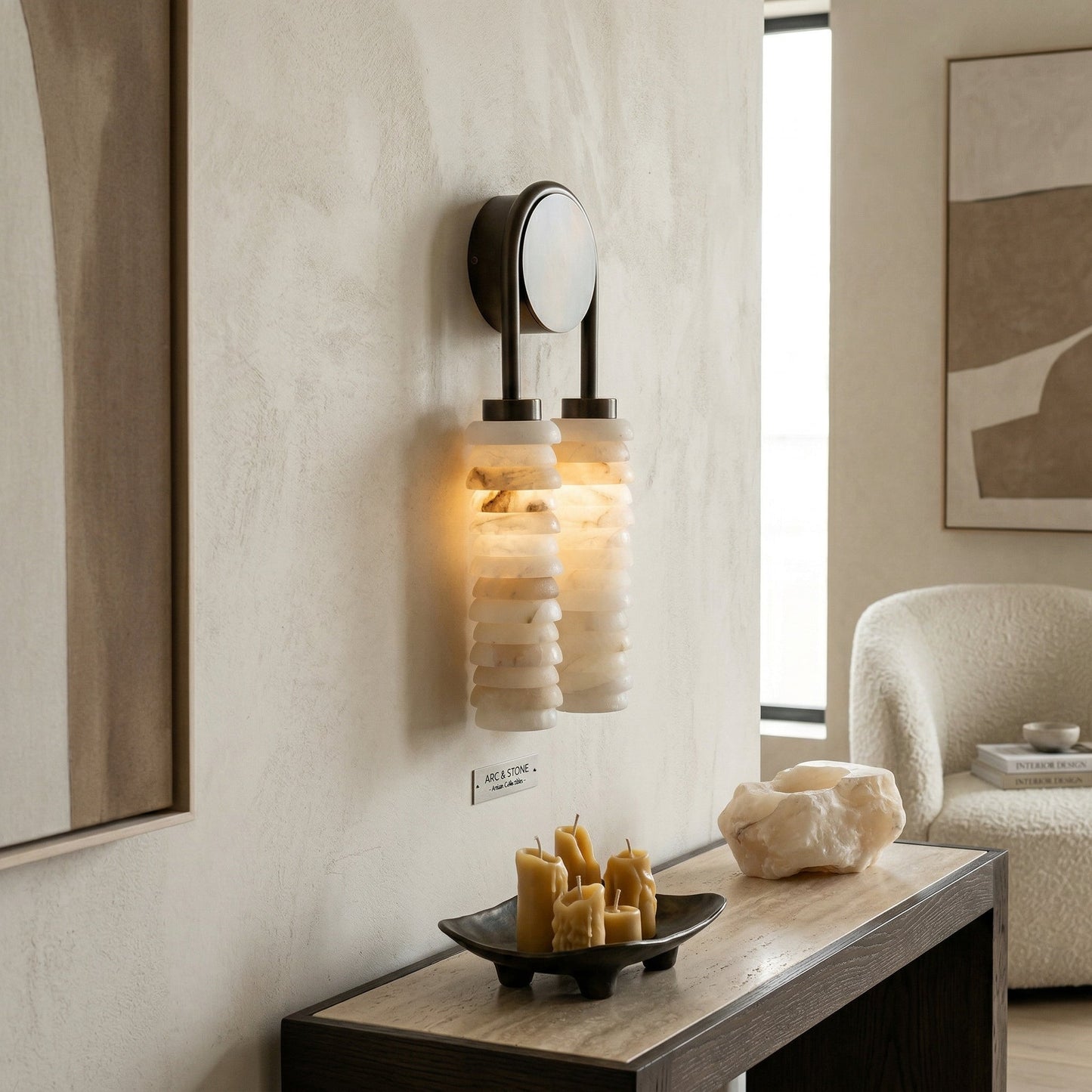 Payson Double Alabaster Wall Lamp - Dual Natural Stone & Brass LED Sconce | Luxury Art Deco Lighting