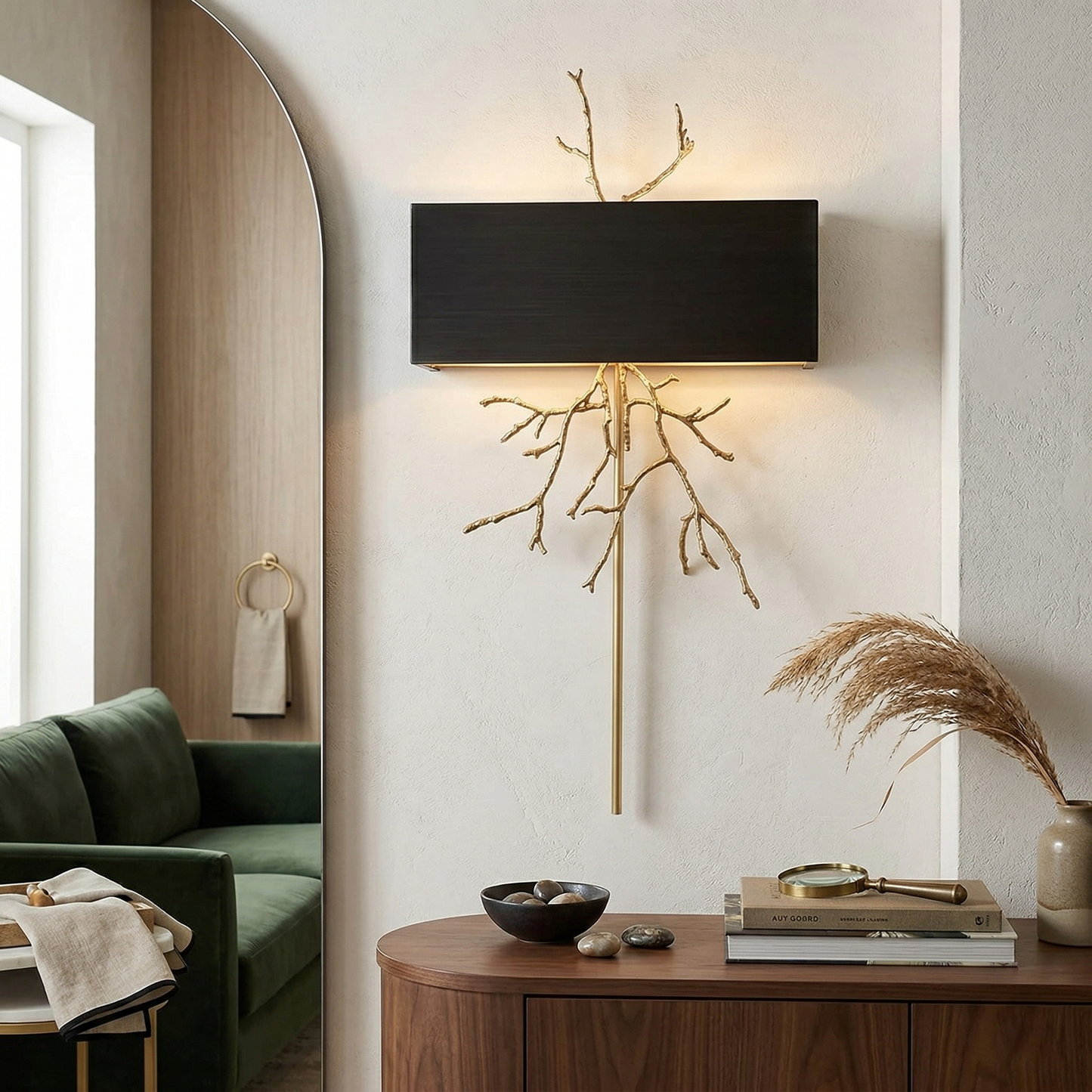 Twig Wall Lamp - Real Twig Cast Brass Body & Aluminum Shade | Organic Sculptural Wall Sconce