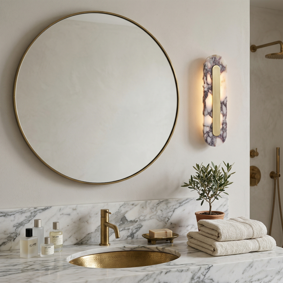 Marmo Wall Lamp - Bulgari Purple Marble & Brass LED Sconce