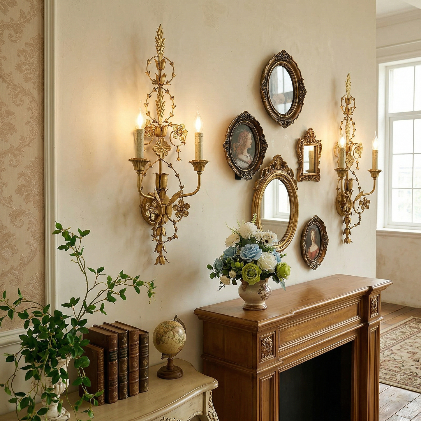 Belmonte Brass Wall Sconce | Tall 75cm Vintage Candle Wall Lamp
