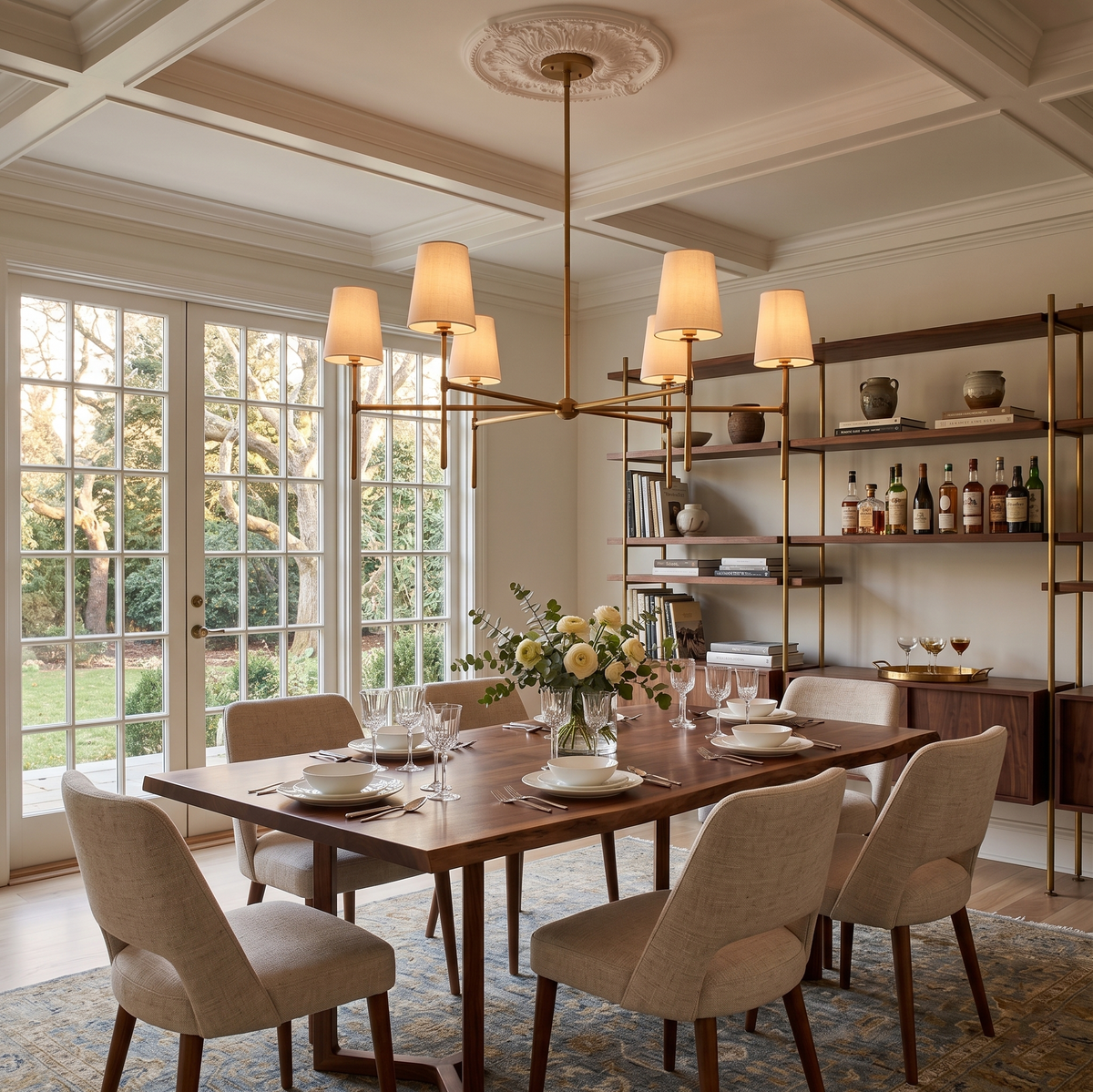 Rhodes Round Chandelier - Brass Frame & Linen Torch Shades