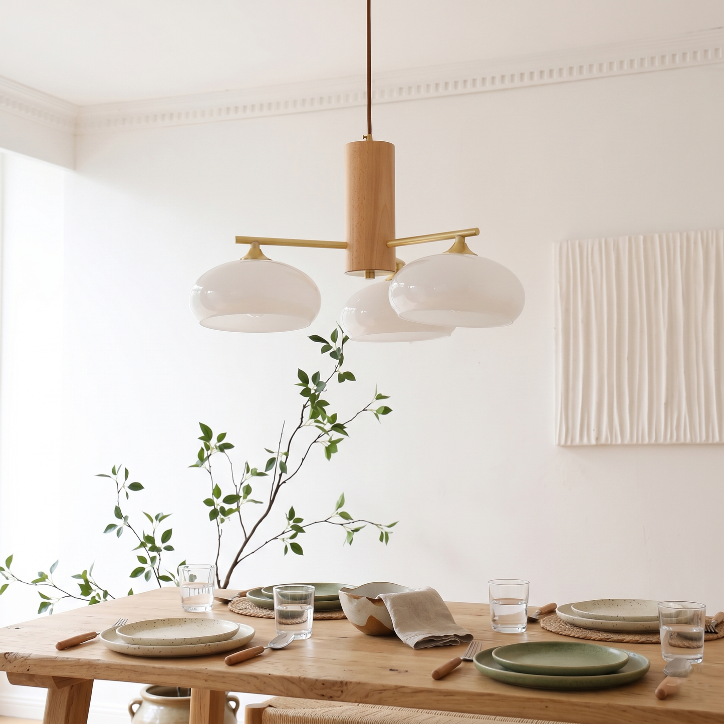 Elliptical Persimmon Chandelier – Modern Brass & Persimmon Glass Pendant Light