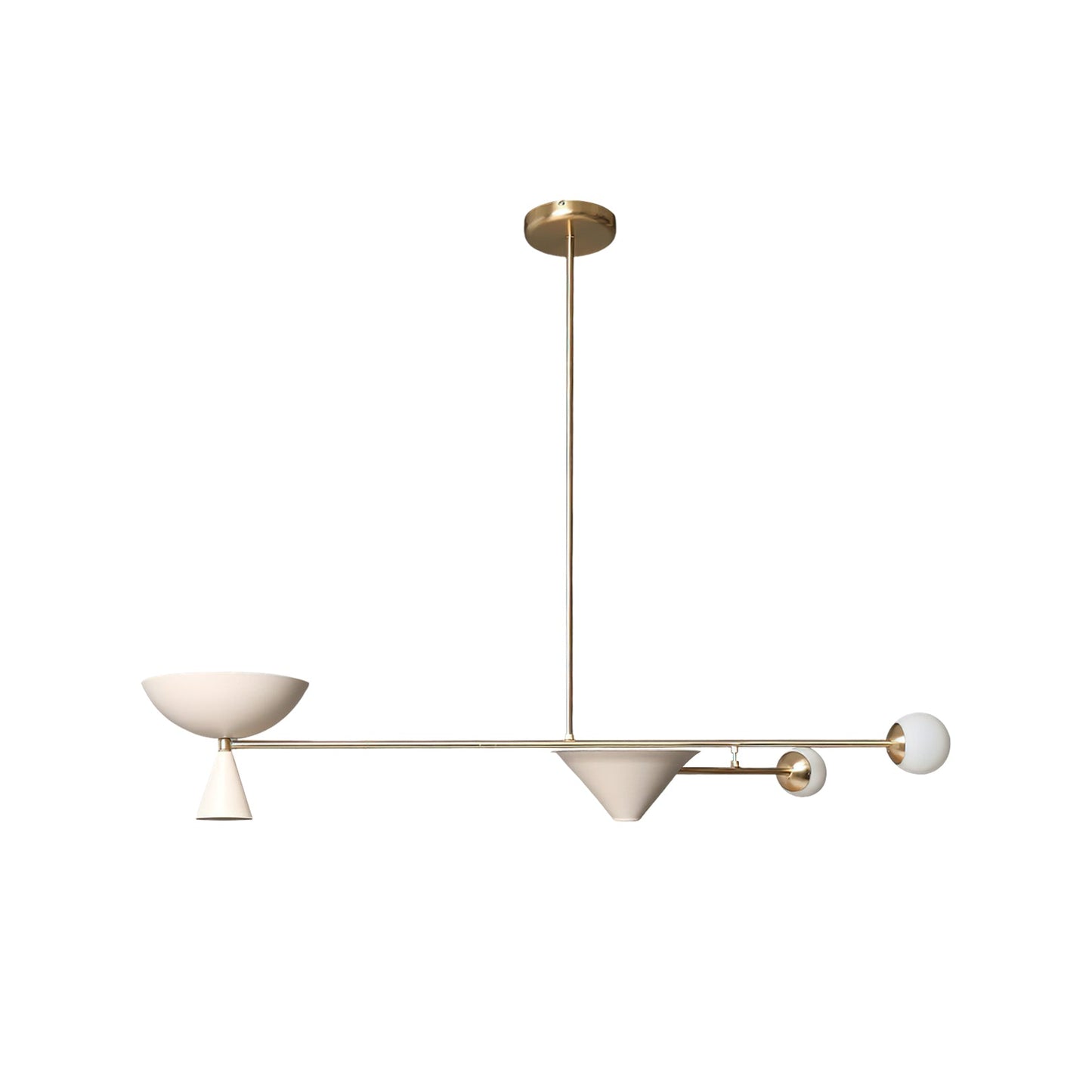 Stathis Chandelier - Italian Modernist Brass & Glass Globe Pendant | Asymmetrical Multi-Light Chandelier