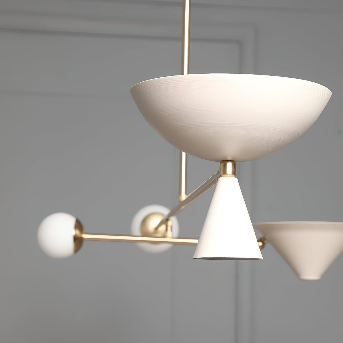 Stathis Chandelier - Italian Modernist Brass & Glass Globe Pendant | Asymmetrical Multi-Light Chandelier