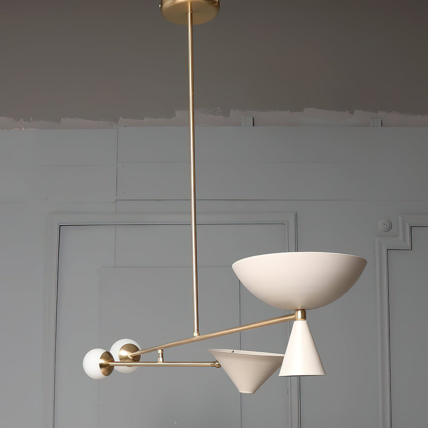 Stathis Chandelier - Italian Modernist Brass & Glass Globe Pendant | Asymmetrical Multi-Light Chandelier