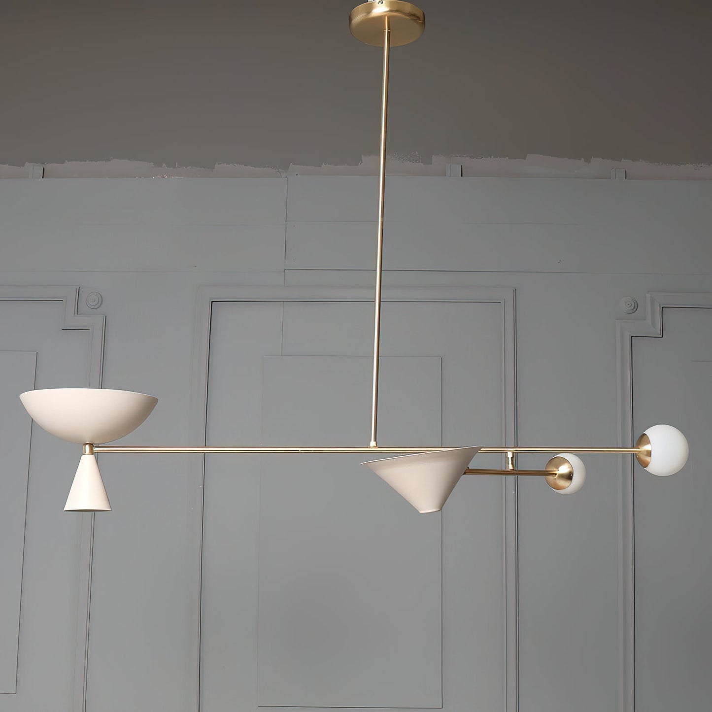 Stathis Chandelier - Italian Modernist Brass & Glass Globe Pendant | Asymmetrical Multi-Light Chandelier