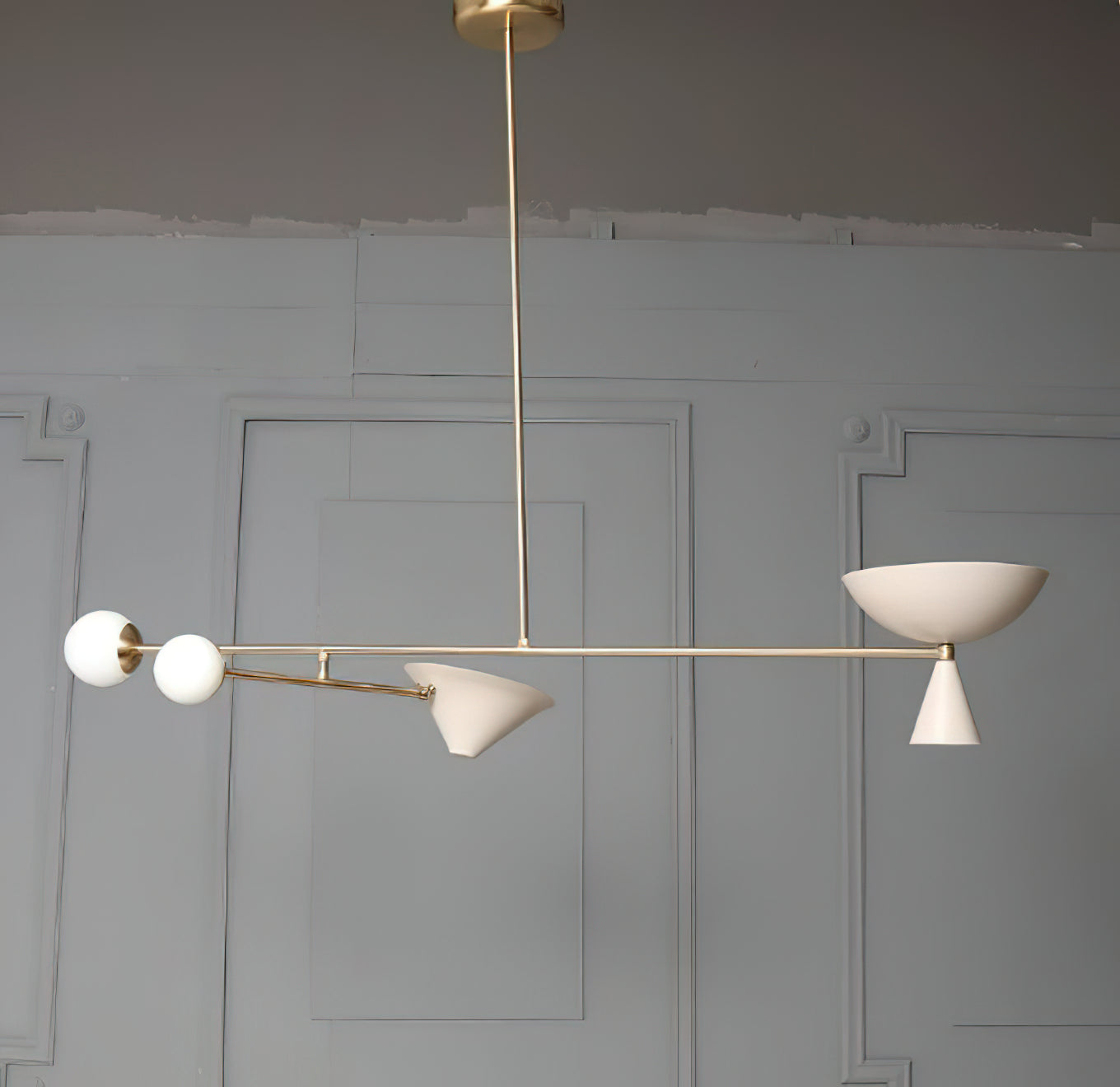 Stathis Chandelier - Italian Modernist Brass & Glass Globe Pendant | Asymmetrical Multi-Light Chandelier