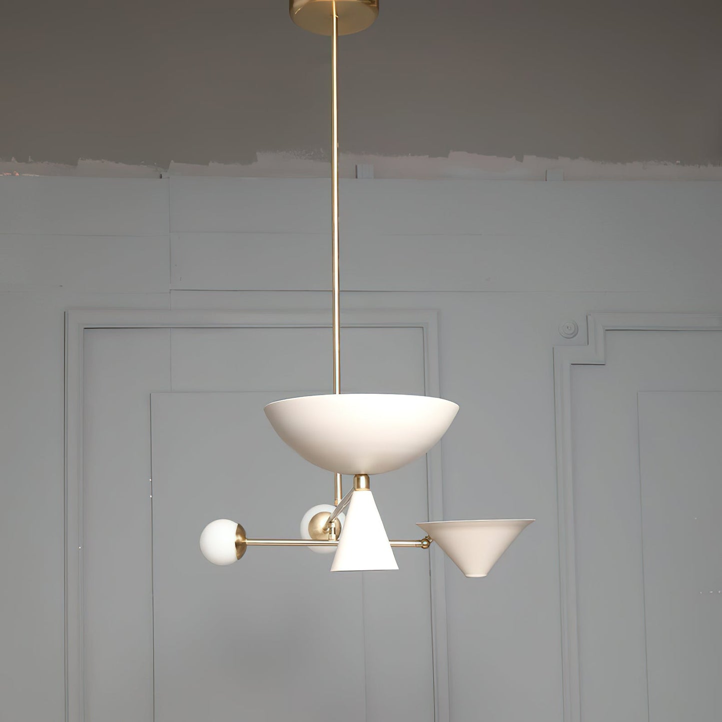 Stathis Chandelier - Italian Modernist Brass & Glass Globe Pendant | Asymmetrical Multi-Light Chandelier