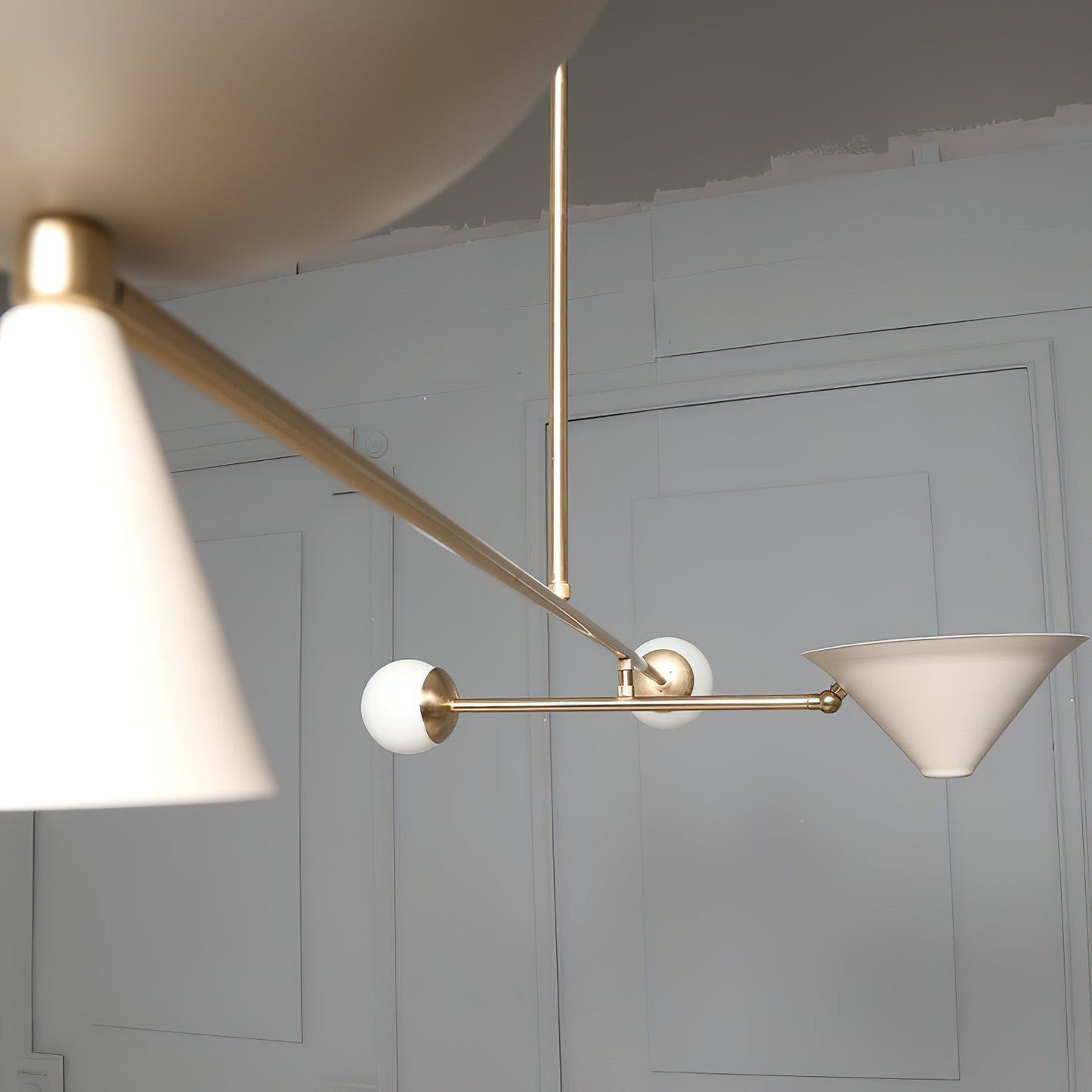 Stathis Chandelier - Italian Modernist Brass & Glass Globe Pendant | Asymmetrical Multi-Light Chandelier