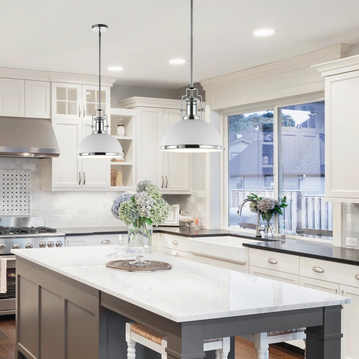 Staub Pendant Lamp - Vintage Brass & Frosted Glass Dome Pendant | Modern Kitchen Island Light