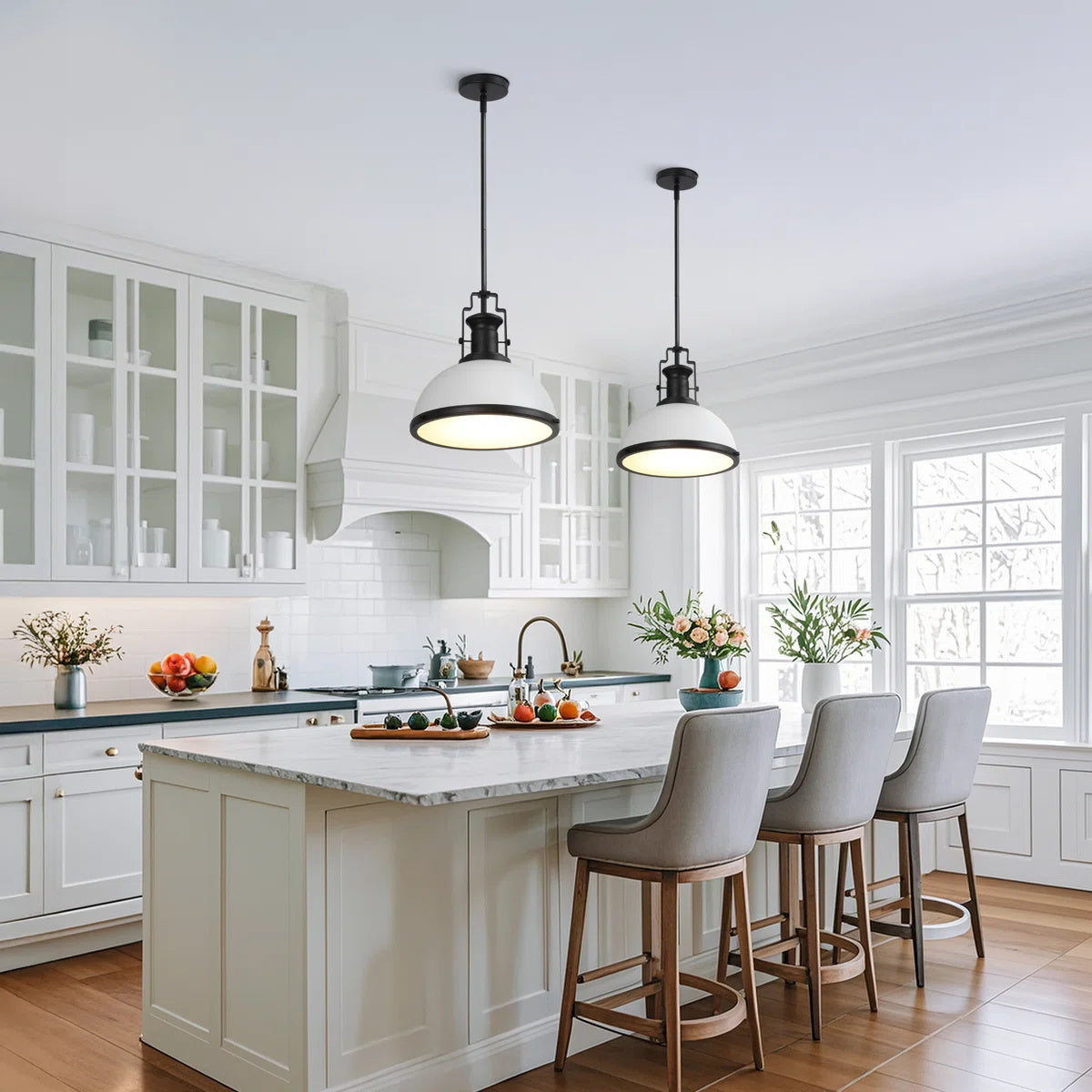Staub Pendant Lamp - Vintage Brass & Frosted Glass Dome Pendant | Modern Kitchen Island Light