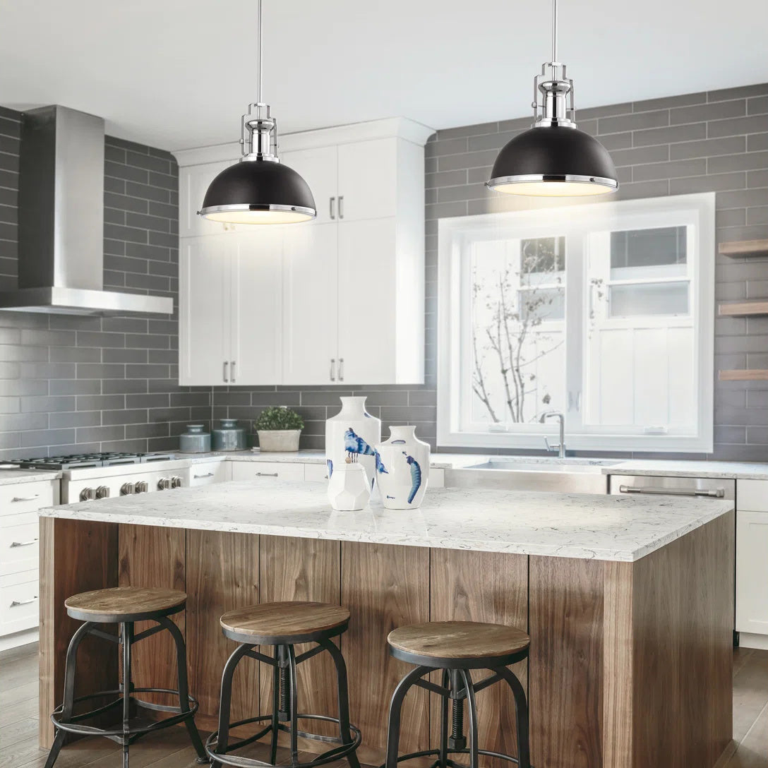 Staub Pendant Lamp - Vintage Brass & Frosted Glass Dome Pendant | Modern Kitchen Island Light