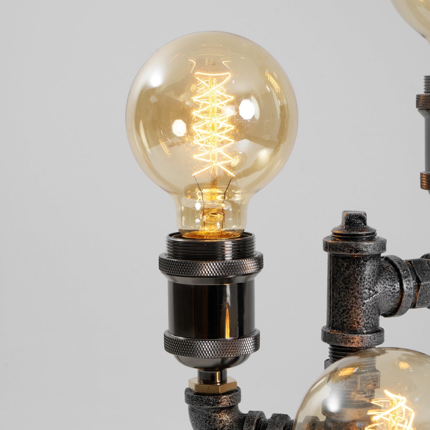 Steampunk Pipe Table Lamp - Industrial Iron Pipe & Solid Wood Desk Lamp | Vintage Retro Accent Light
