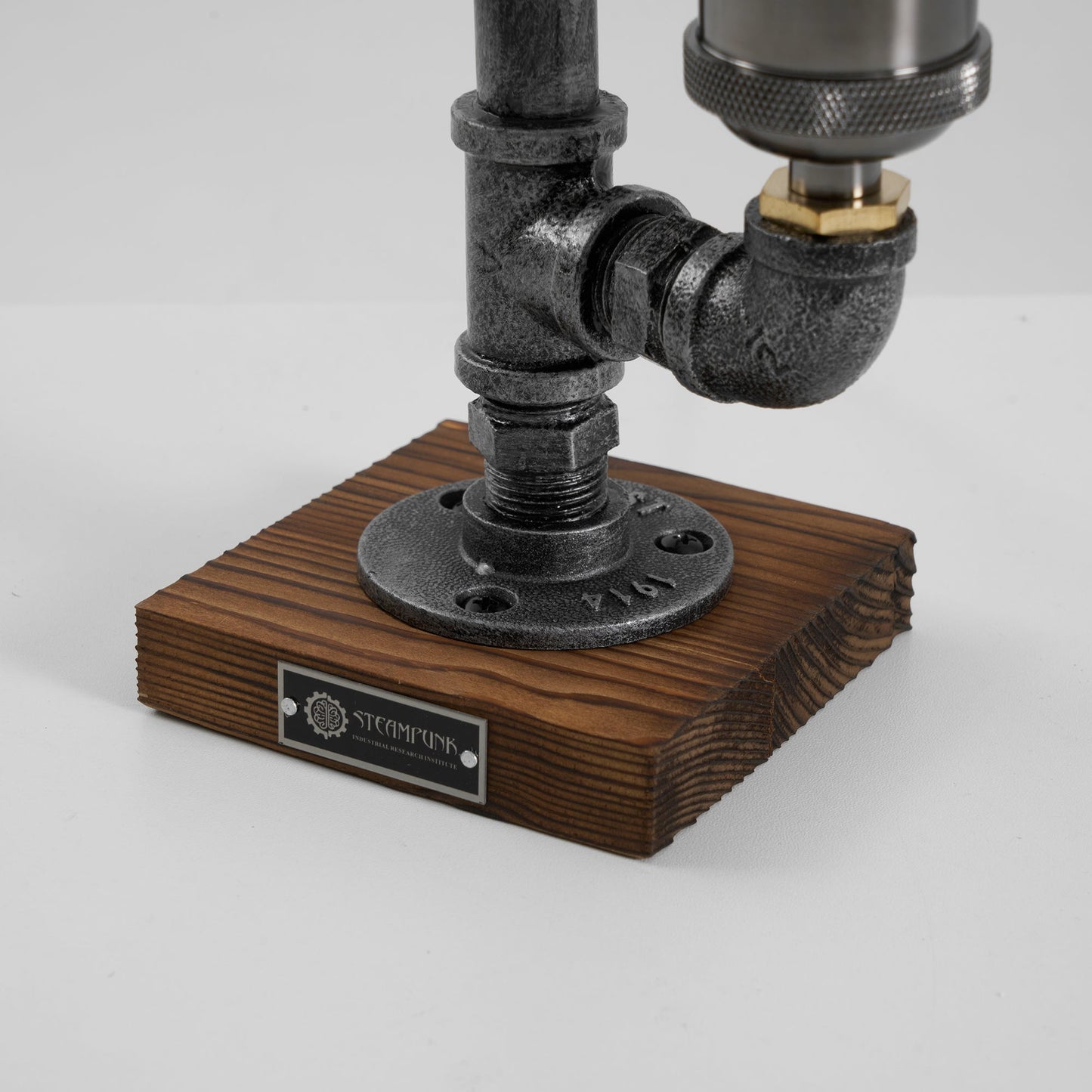Steampunk Pipe Table Lamp - Industrial Iron Pipe & Solid Wood Desk Lamp | Vintage Retro Accent Light