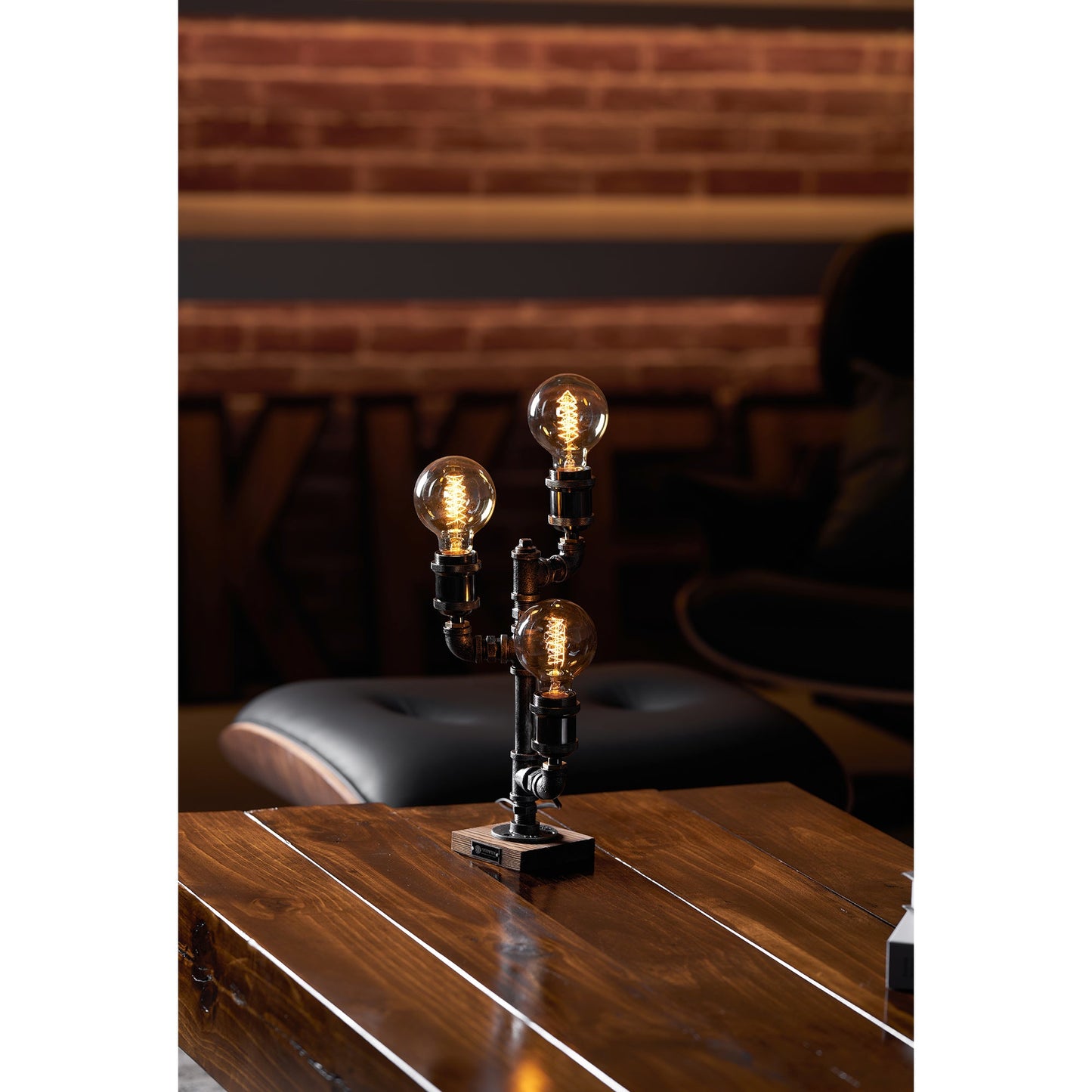 Steampunk Pipe Table Lamp - Industrial Iron Pipe & Solid Wood Desk Lamp | Vintage Retro Accent Light