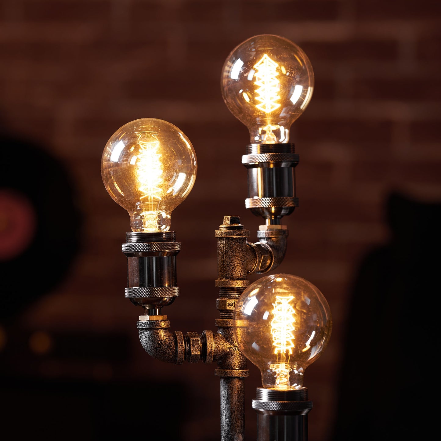 Steampunk Pipe Table Lamp - Industrial Iron Pipe & Solid Wood Desk Lamp | Vintage Retro Accent Light