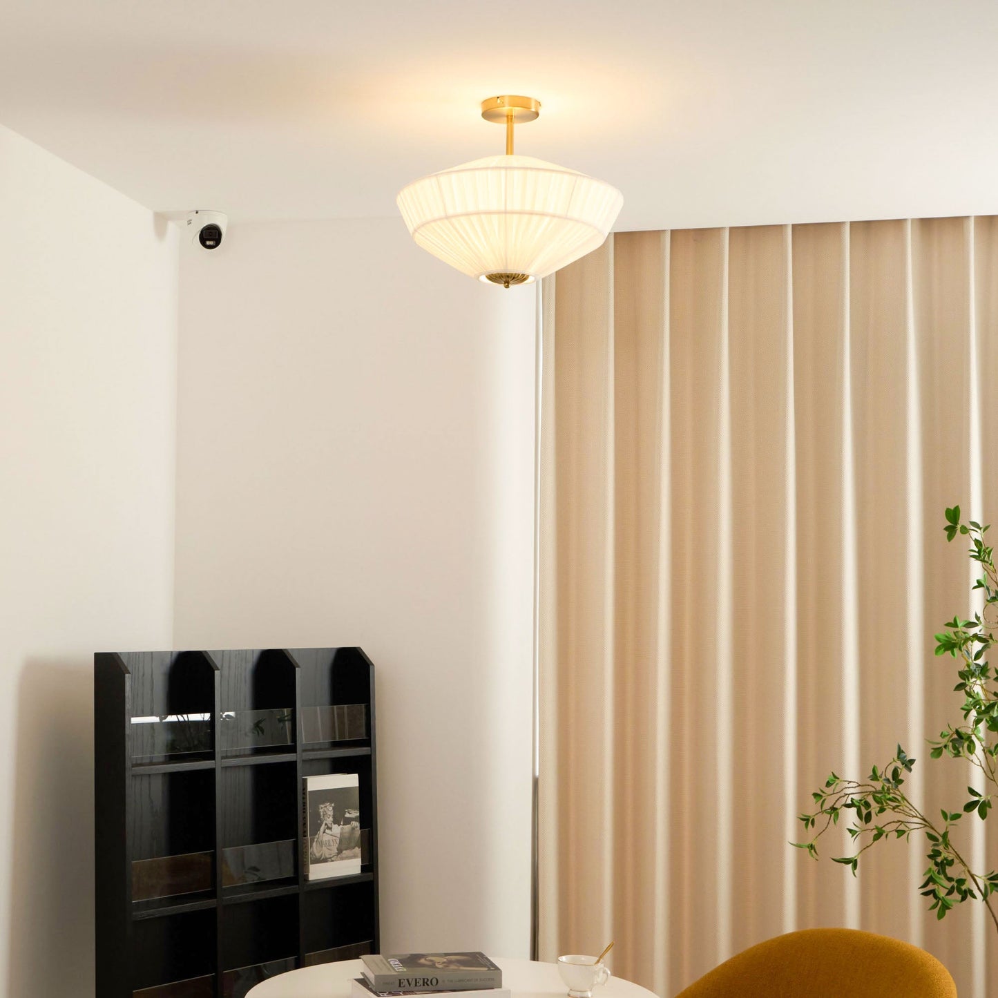 Stefanie Pleated Ceiling Lamp - Ivory White Fabric Flush Mount Light | Gold Accord Modern Ceiling Lamp