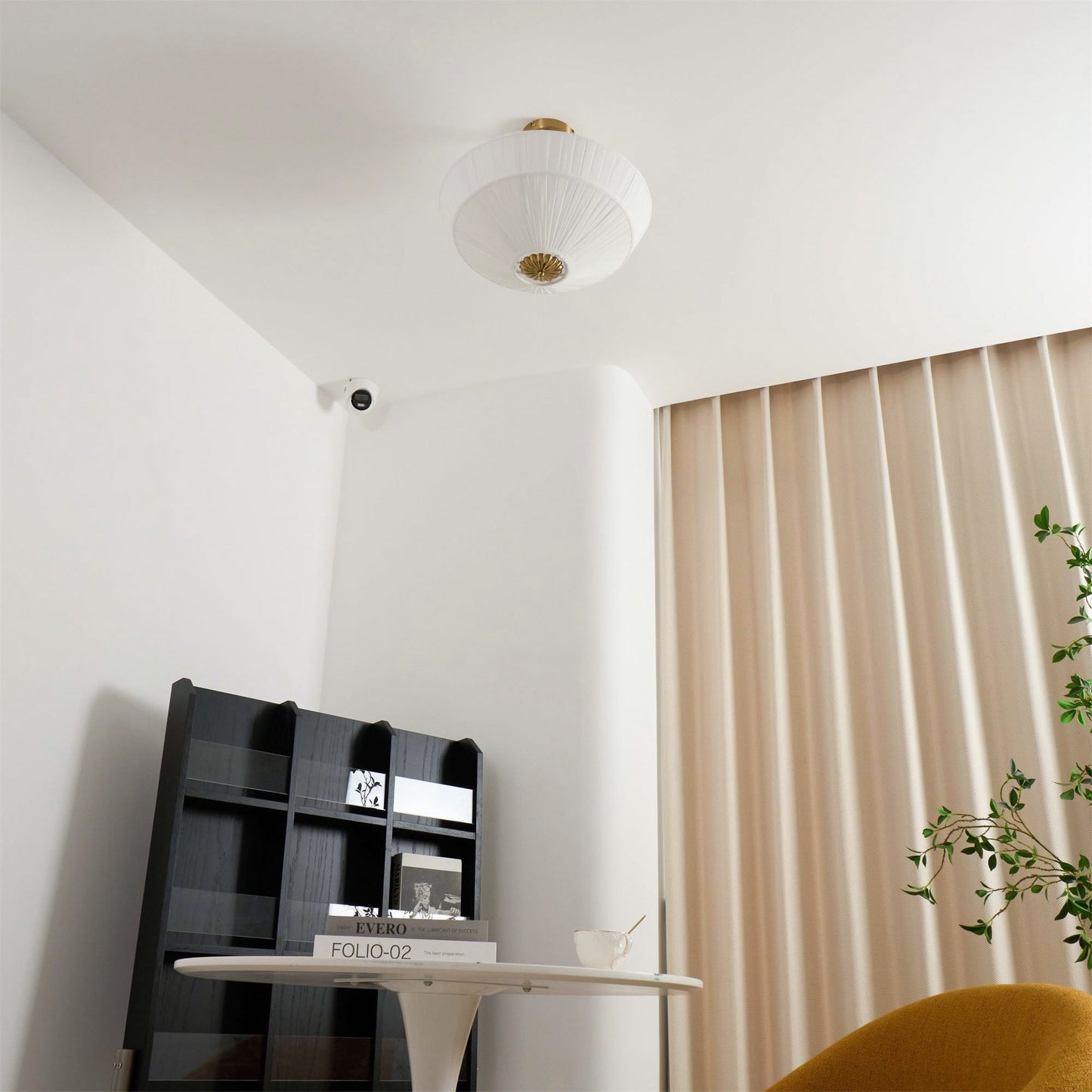 Stefanie Pleated Ceiling Lamp - Ivory White Fabric Flush Mount Light | Gold Accord Modern Ceiling Lamp