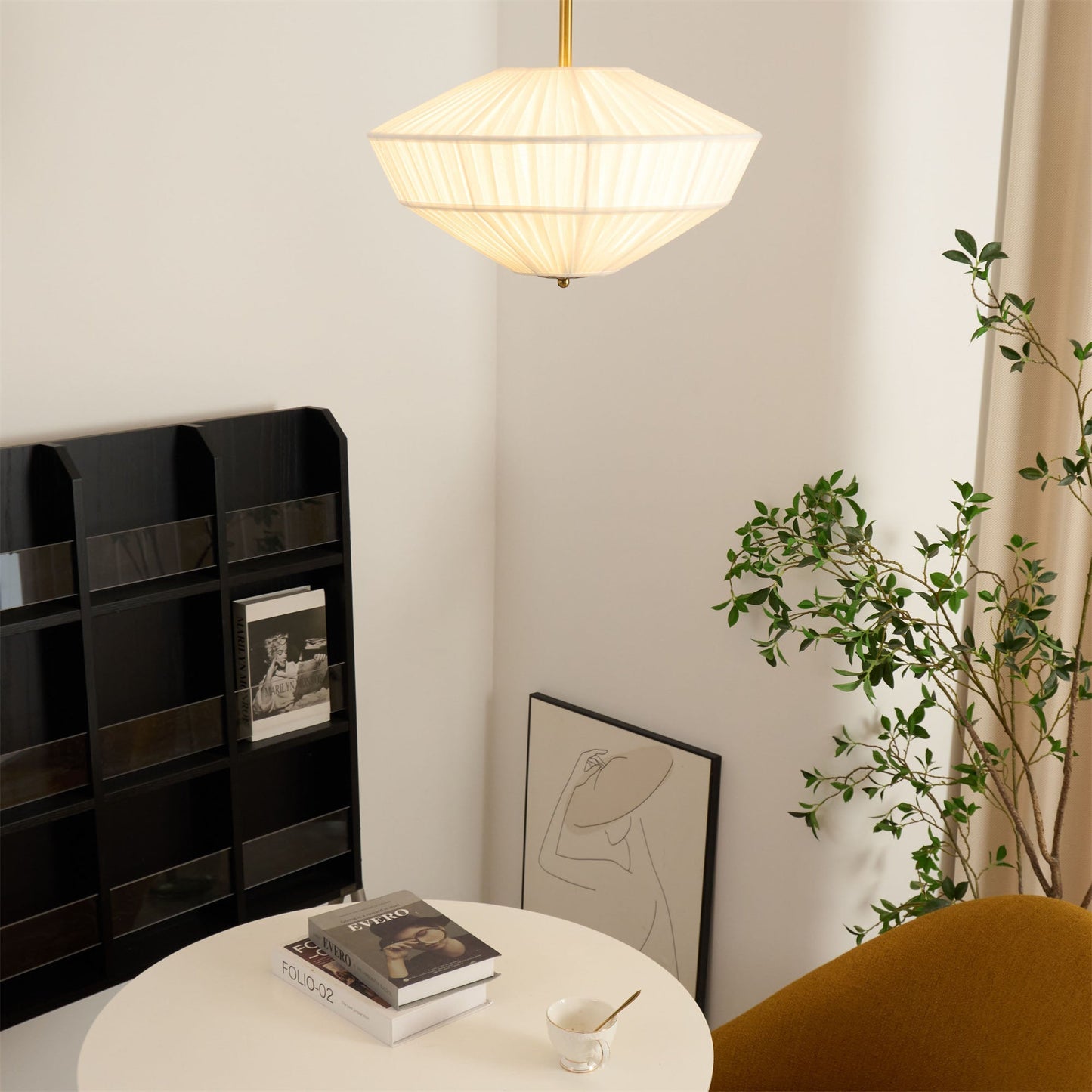 Stefanie Pleated Ceiling Lamp - Ivory White Fabric Flush Mount Light | Gold Accord Modern Ceiling Lamp