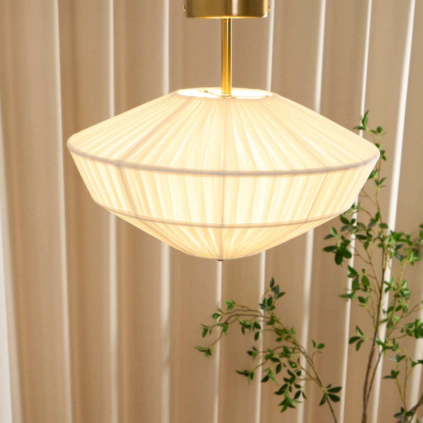 Stefanie Pleated Ceiling Lamp - Ivory White Fabric Flush Mount Light | Gold Accord Modern Ceiling Lamp