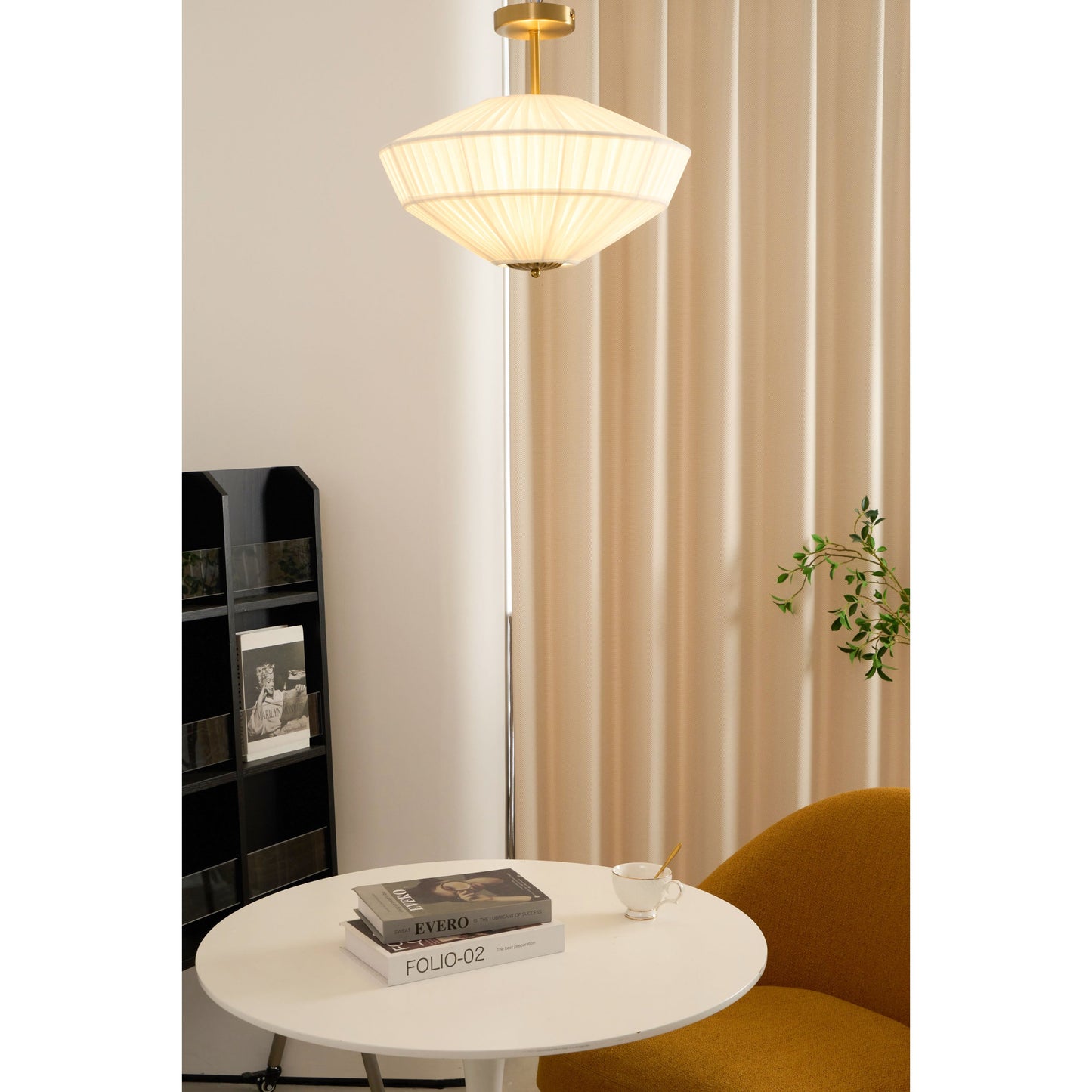 Stefanie Pleated Ceiling Lamp - Ivory White Fabric Flush Mount Light | Gold Accord Modern Ceiling Lamp