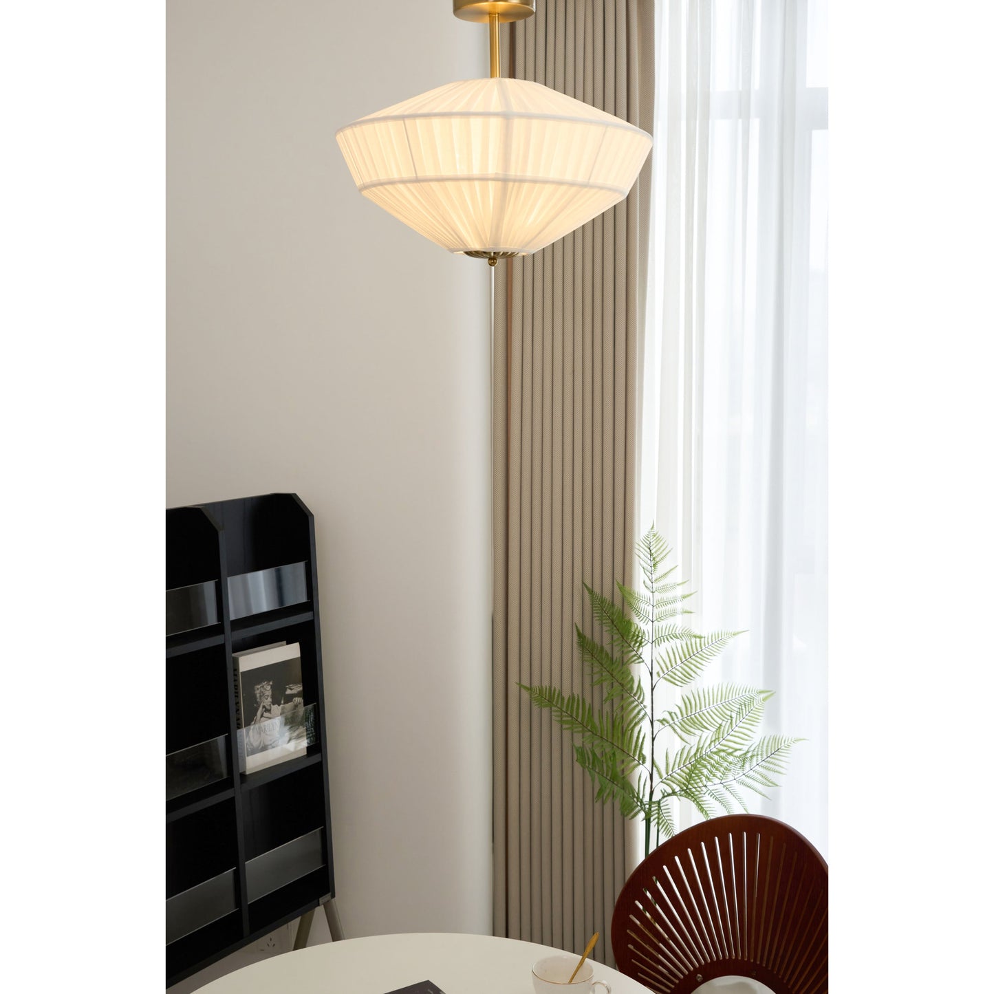 Stefanie Pleated Ceiling Lamp - Ivory White Fabric Flush Mount Light | Gold Accord Modern Ceiling Lamp