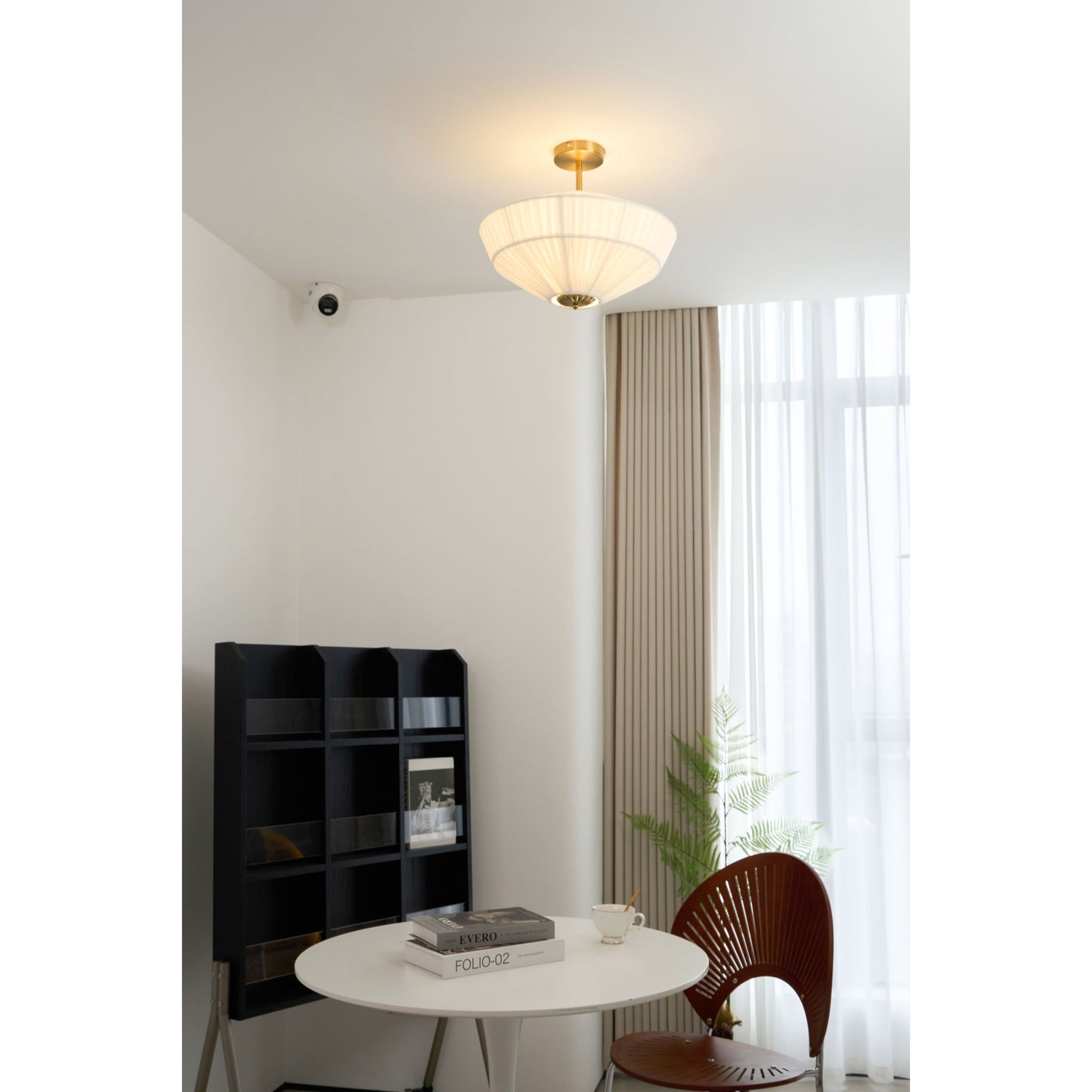 Stefanie Pleated Ceiling Lamp - Ivory White Fabric Flush Mount Light | Gold Accord Modern Ceiling Lamp
