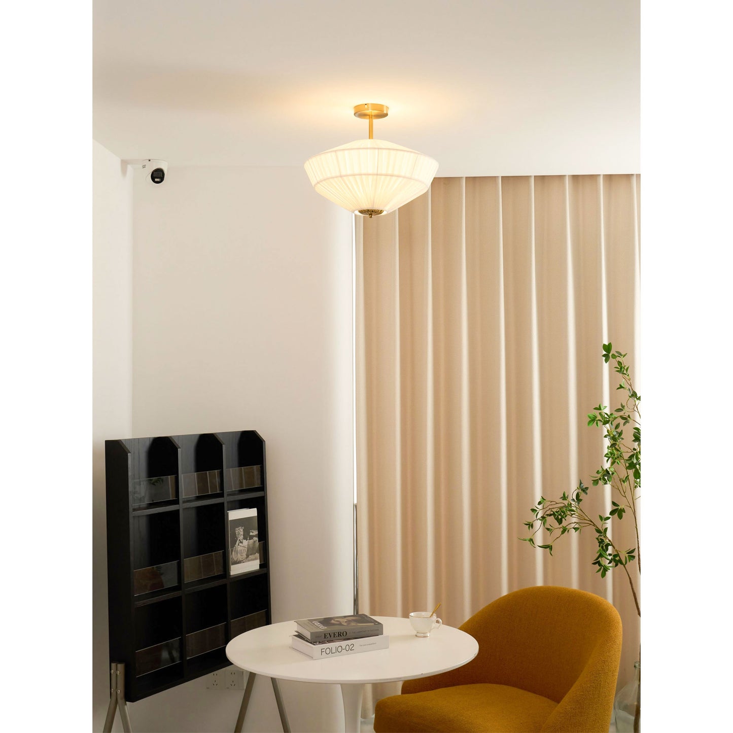 Stefanie Pleated Ceiling Lamp - Ivory White Fabric Flush Mount Light | Gold Accord Modern Ceiling Lamp
