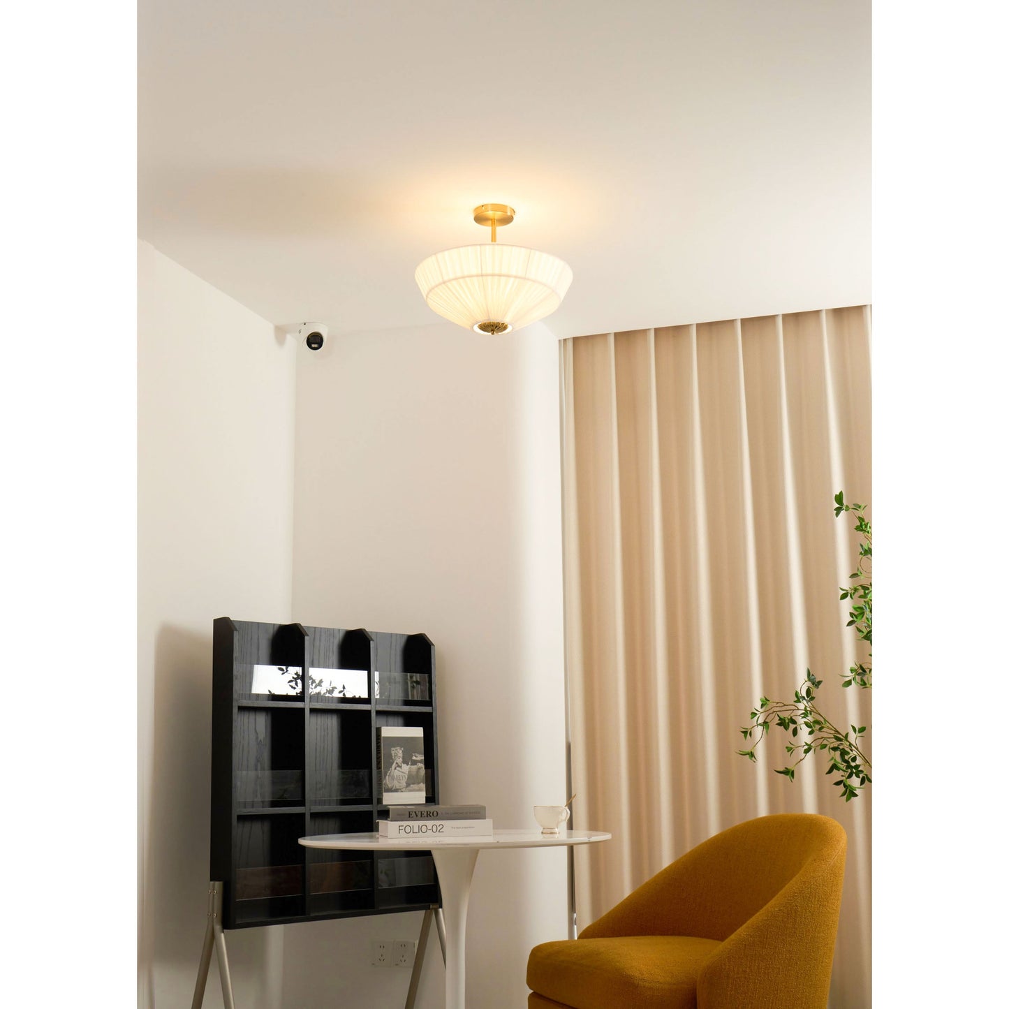 Stefanie Pleated Ceiling Lamp - Ivory White Fabric Flush Mount Light | Gold Accord Modern Ceiling Lamp