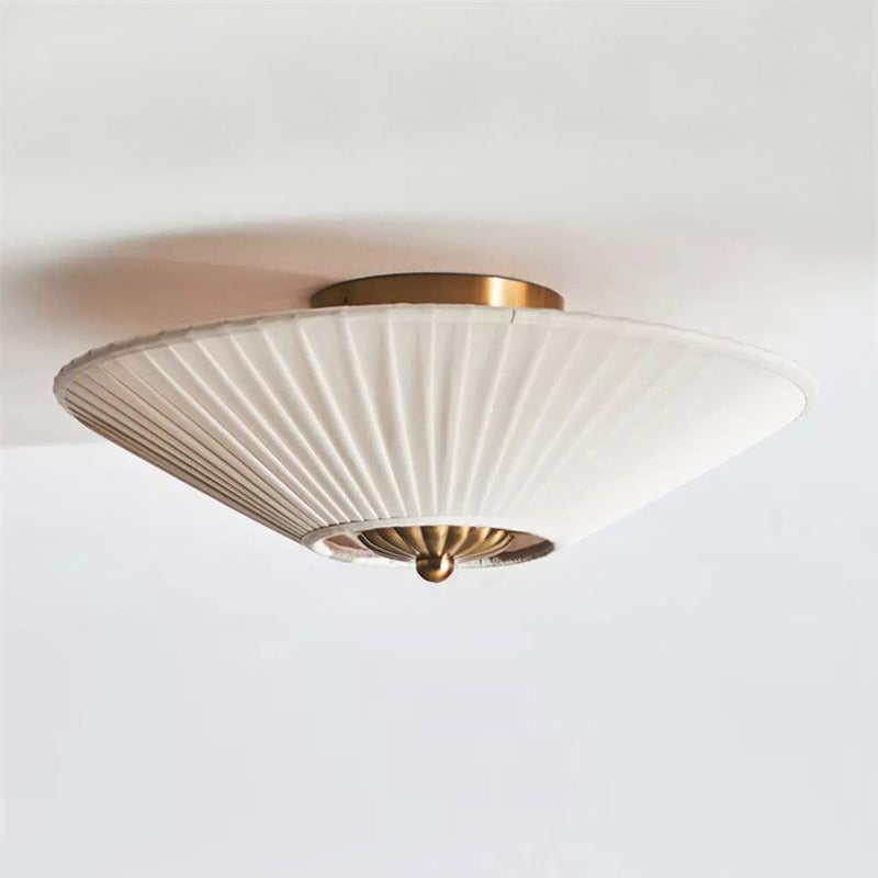 Stefanie Pleated Ceiling Lamp - Ivory White Fabric Flush Mount Light | Gold Accord Modern Ceiling Lamp