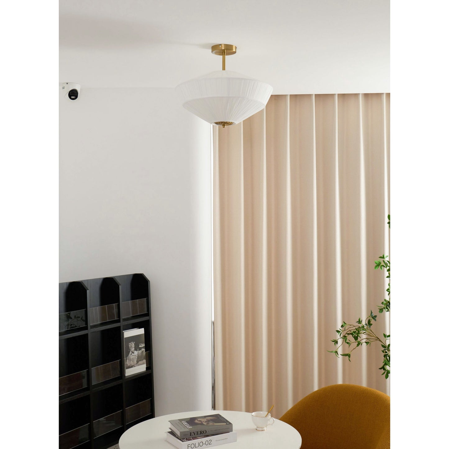 Stefanie Pleated Ceiling Lamp - Ivory White Fabric Flush Mount Light | Gold Accord Modern Ceiling Lamp