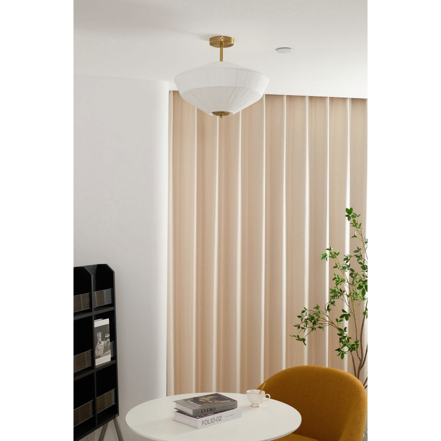 Stefanie Pleated Ceiling Lamp - Ivory White Fabric Flush Mount Light | Gold Accord Modern Ceiling Lamp