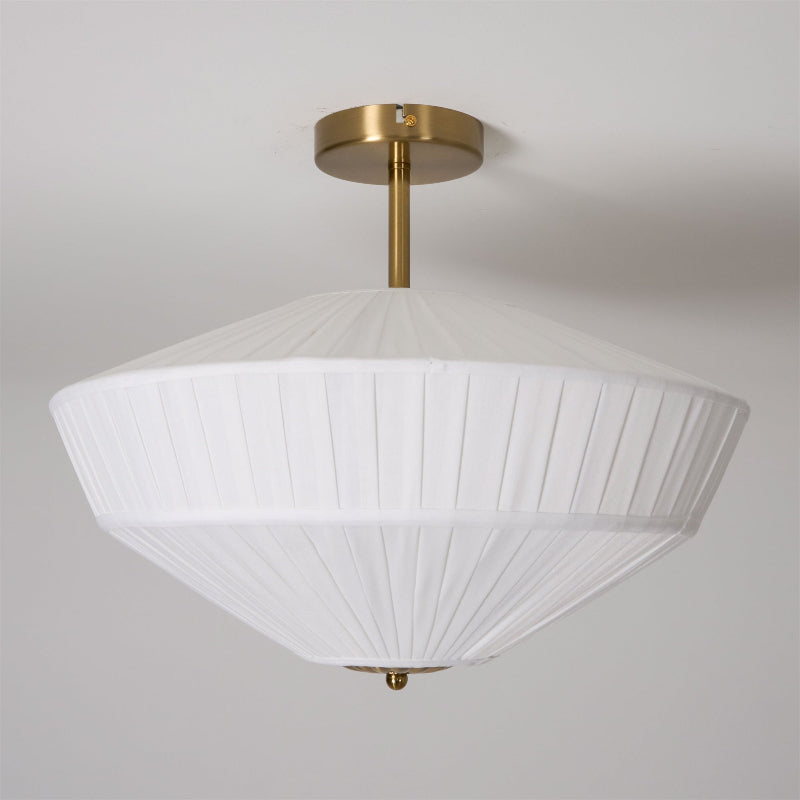 Stefanie Pleated Ceiling Lamp - Ivory White Fabric Flush Mount Light | Gold Accord Modern Ceiling Lamp