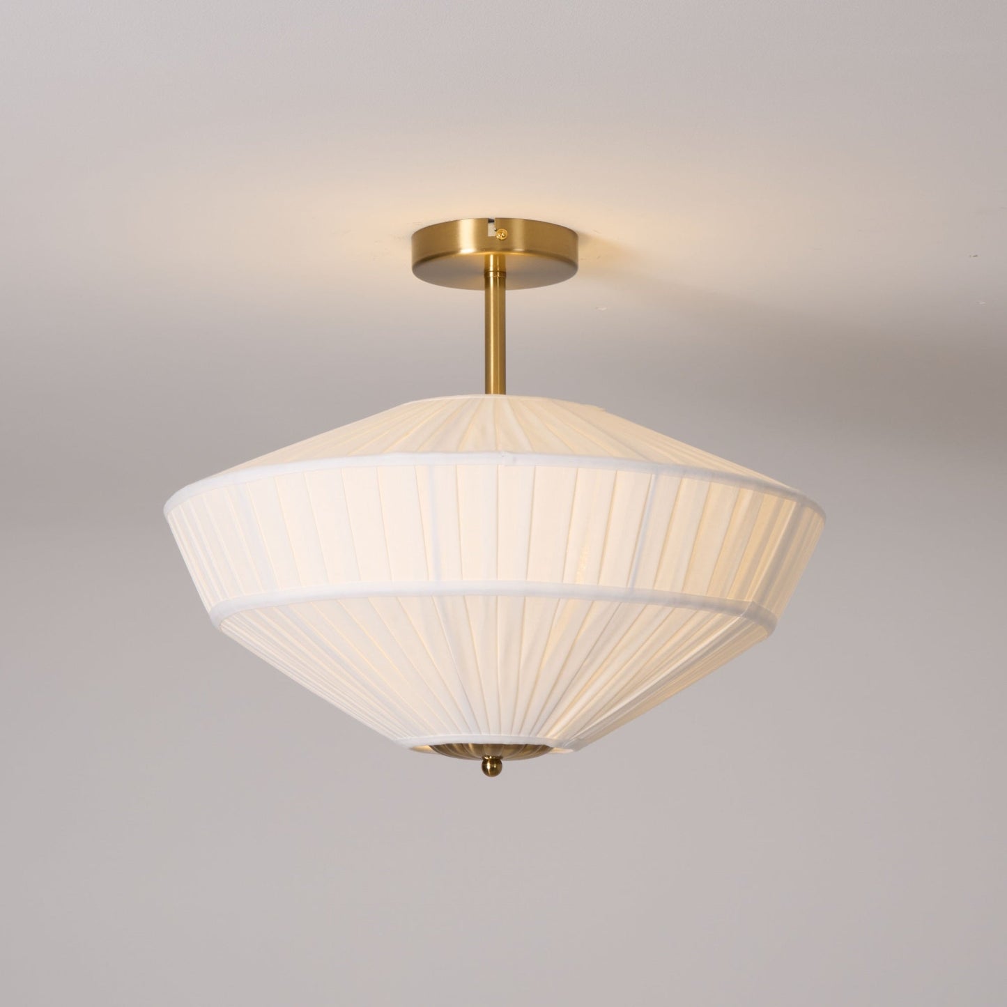 Stefanie Pleated Ceiling Lamp - Ivory White Fabric Flush Mount Light | Gold Accord Modern Ceiling Lamp