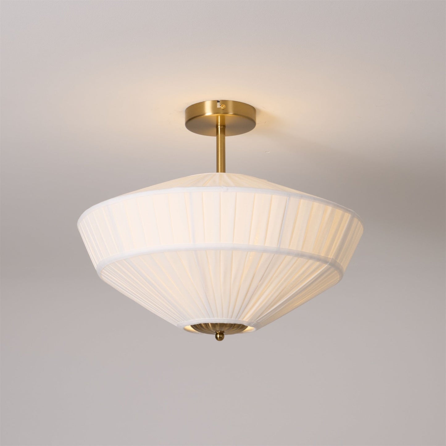 Stefanie Pleated Ceiling Lamp - Ivory White Fabric Flush Mount Light | Gold Accord Modern Ceiling Lamp