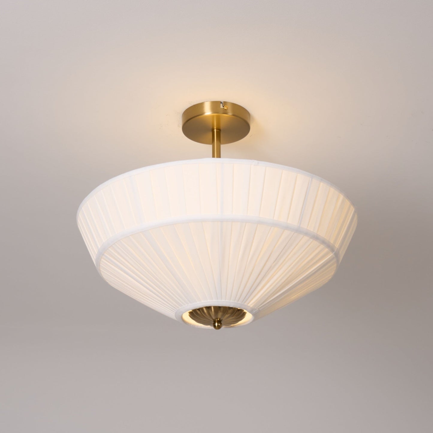 Stefanie Pleated Ceiling Lamp - Ivory White Fabric Flush Mount Light | Gold Accord Modern Ceiling Lamp