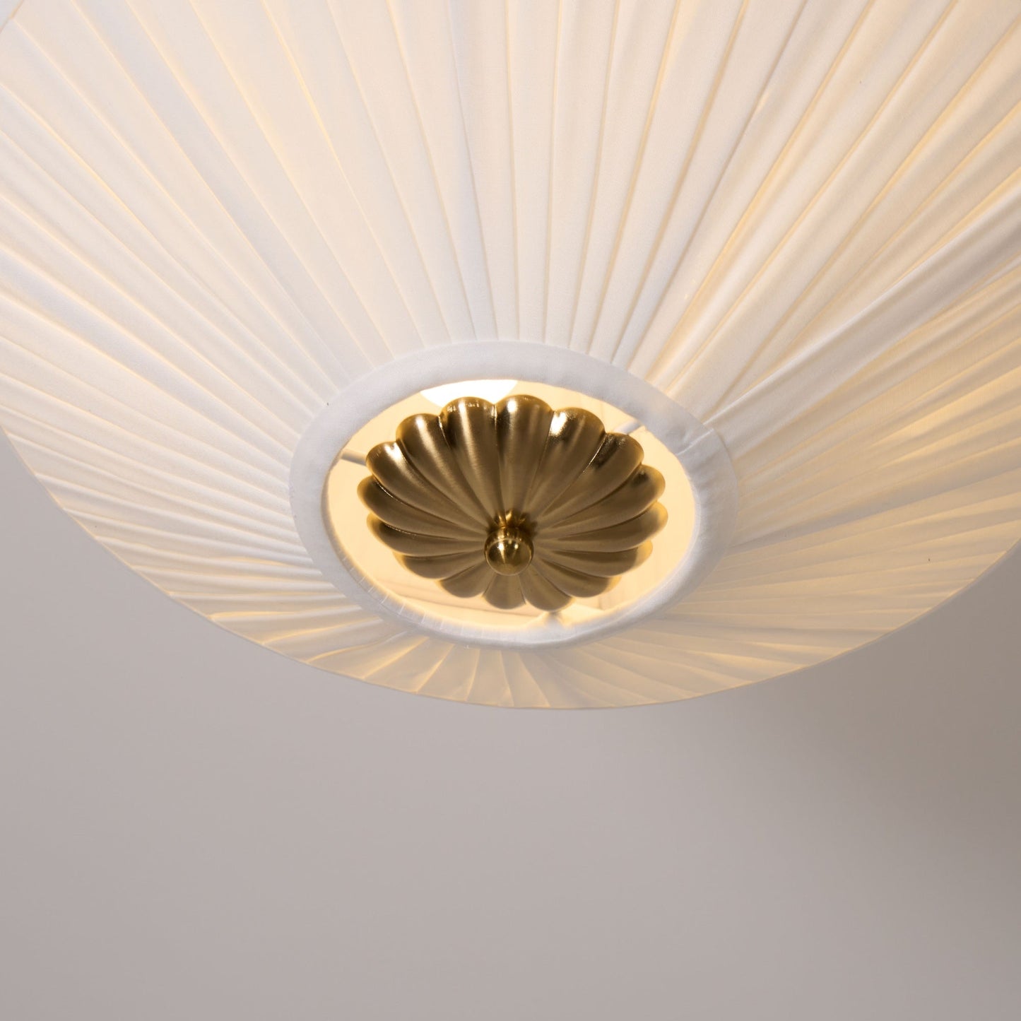 Stefanie Pleated Ceiling Lamp - Ivory White Fabric Flush Mount Light | Gold Accord Modern Ceiling Lamp