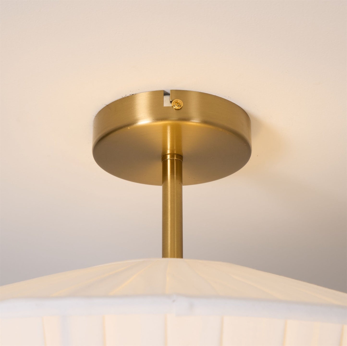 Stefanie Pleated Ceiling Lamp - Ivory White Fabric Flush Mount Light | Gold Accord Modern Ceiling Lamp