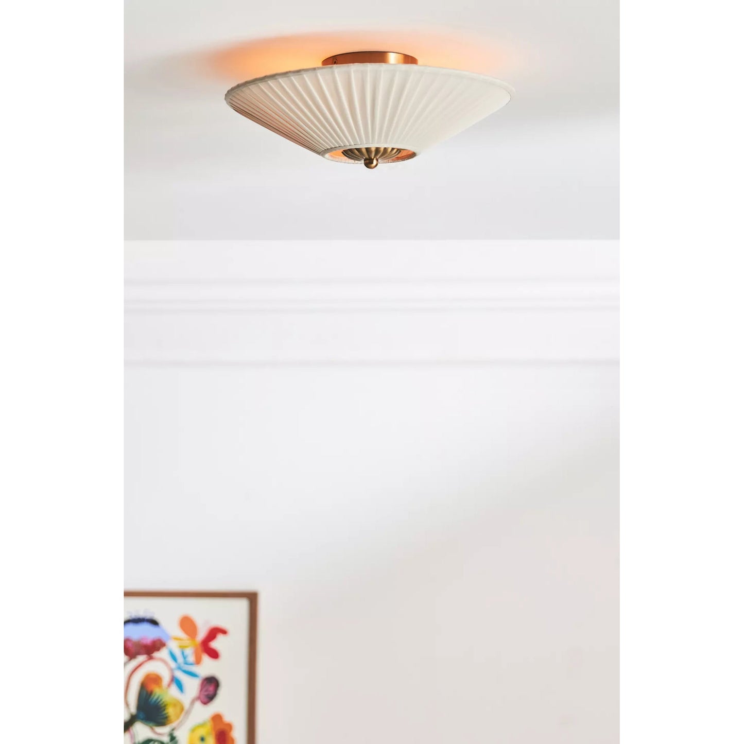 Stefanie Pleated Ceiling Lamp - Ivory White Fabric Flush Mount Light | Gold Accord Modern Ceiling Lamp