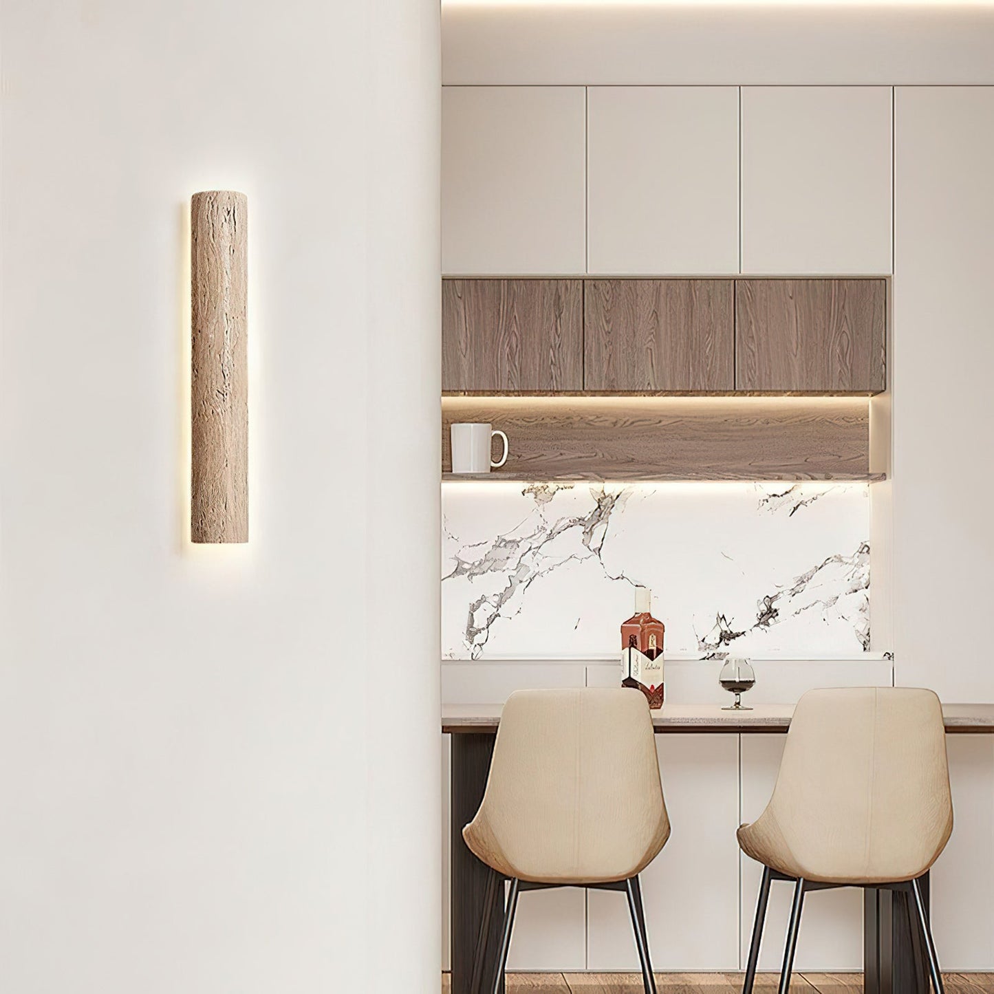 Stein Lange Wall Sconce - Natural Travertine Vertical LED Sconce | Modern Organic Stone Wall Light