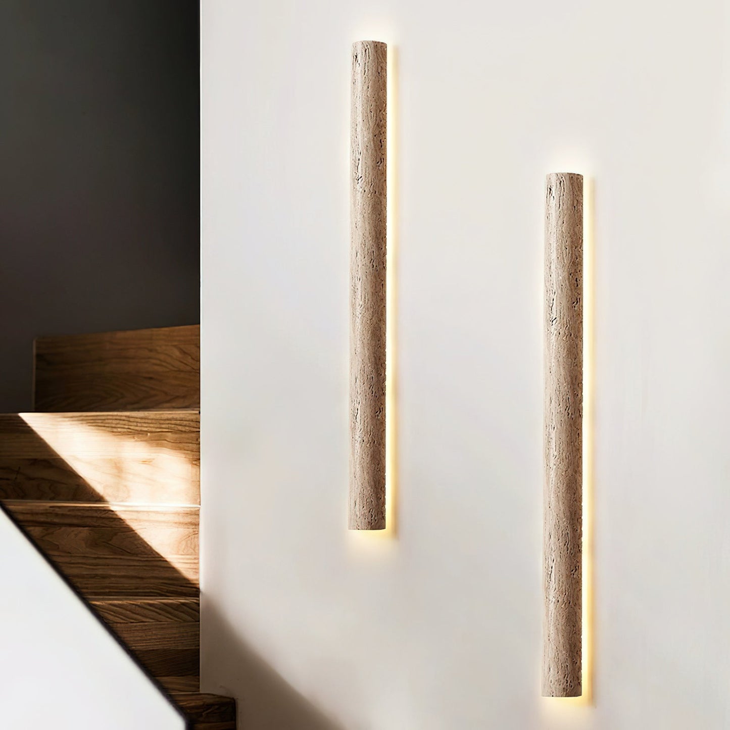 Stein Lange Wall Sconce - Natural Travertine Vertical LED Sconce | Modern Organic Stone Wall Light