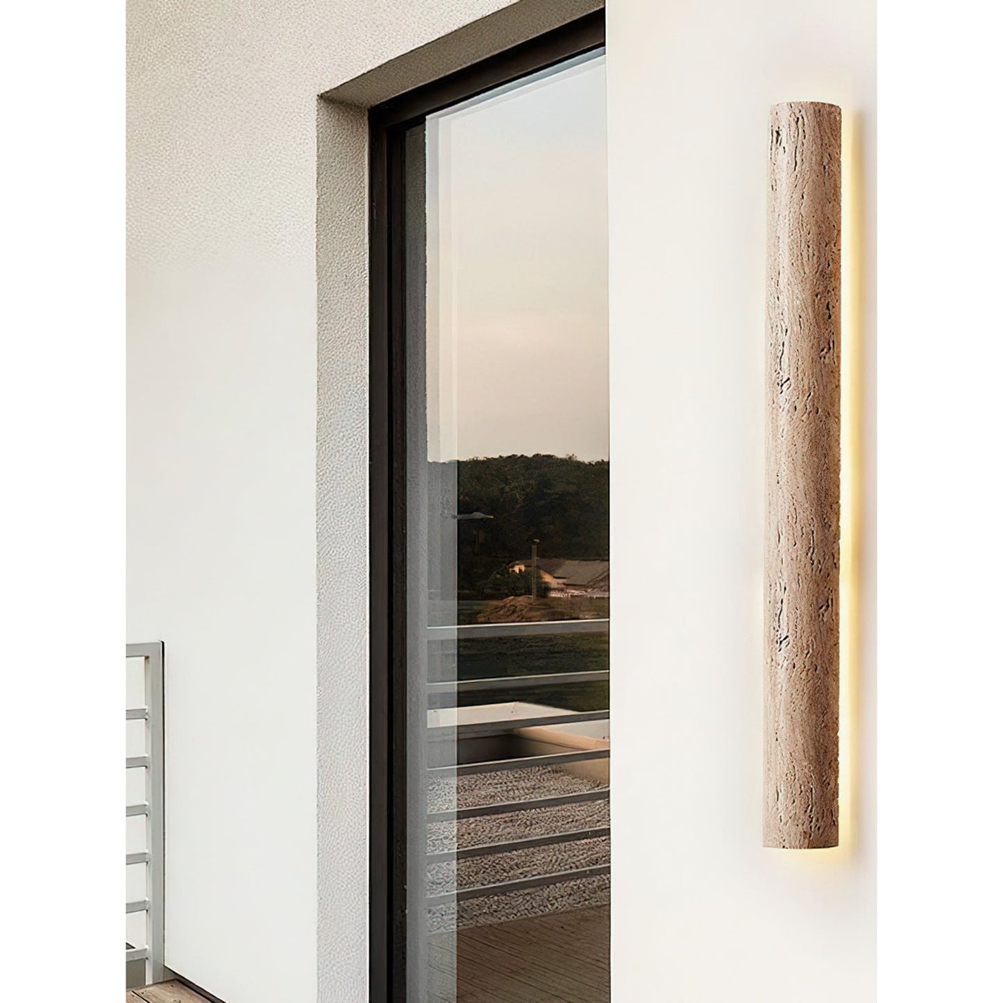 Stein Lange Wall Sconce - Natural Travertine Vertical LED Sconce | Modern Organic Stone Wall Light