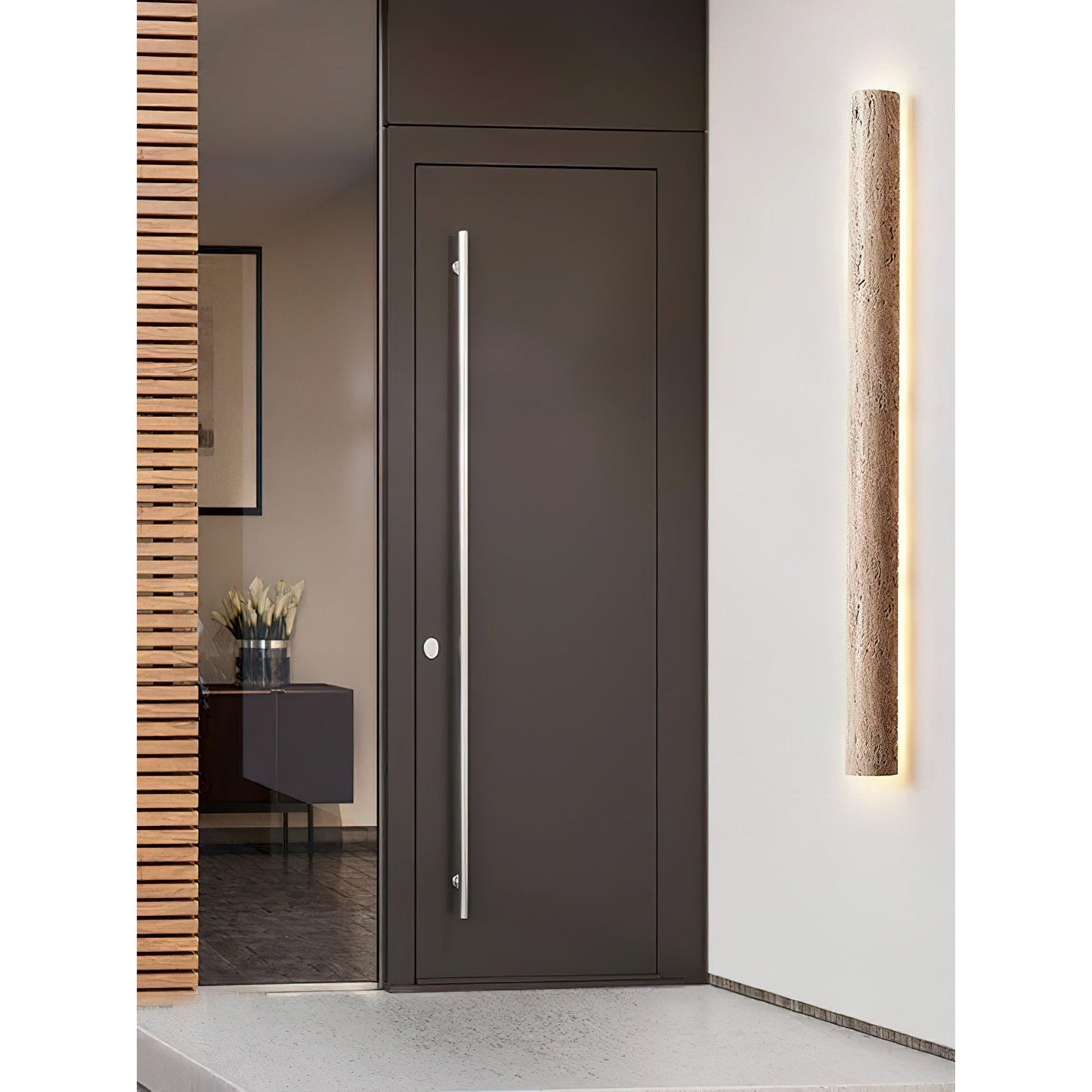 Stein Lange Wall Sconce - Natural Travertine Vertical LED Sconce | Modern Organic Stone Wall Light