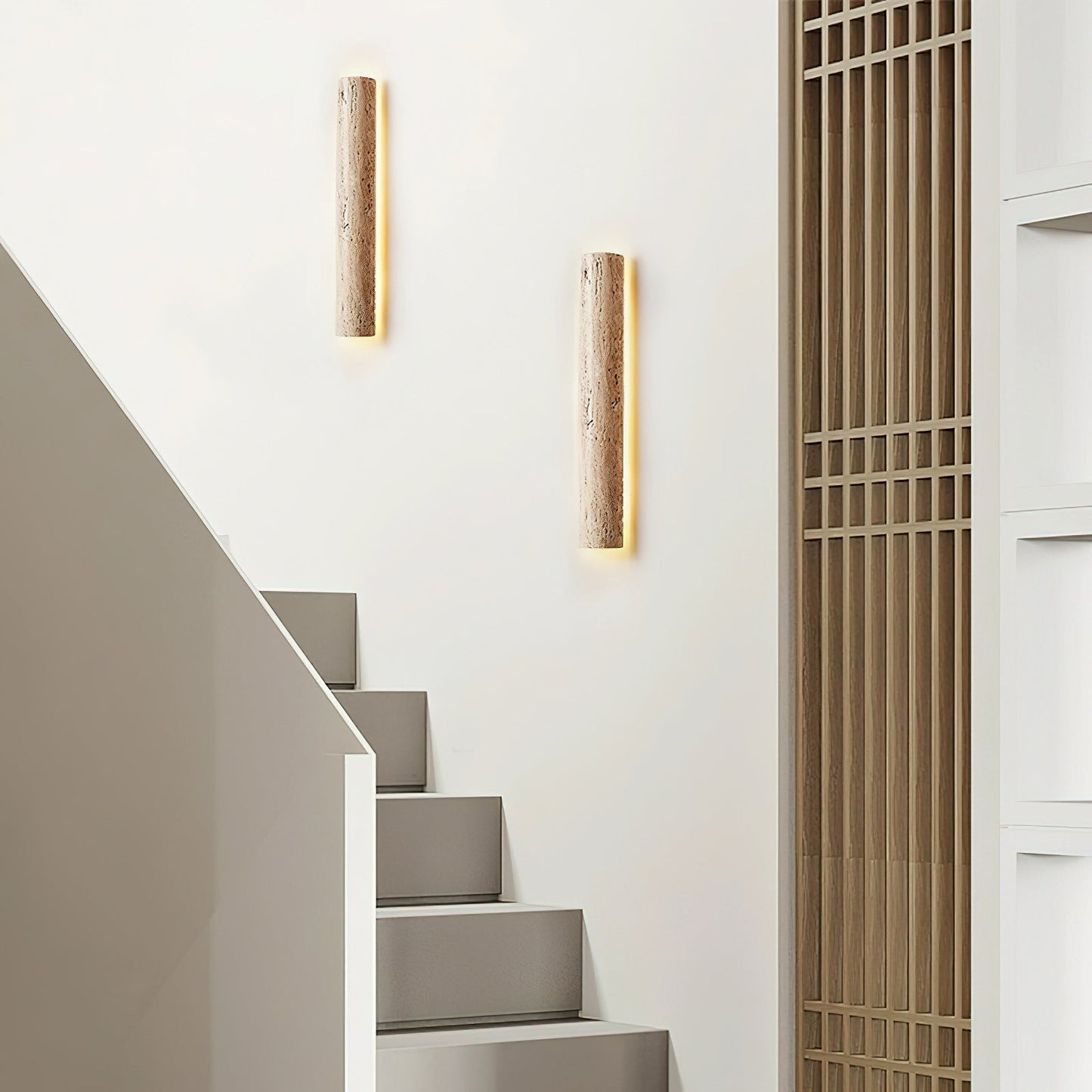Stein Lange Wall Sconce - Natural Travertine Vertical LED Sconce | Modern Organic Stone Wall Light