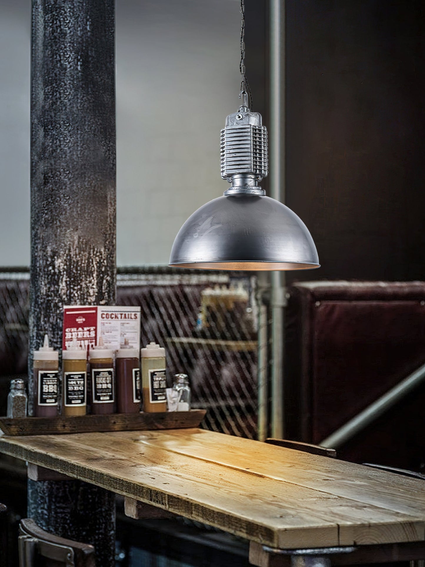 Steinhauer Bikkel Pendant Light - Silver Industrial Dome Pendant | Height-Adjustable Chain Hanging Light
