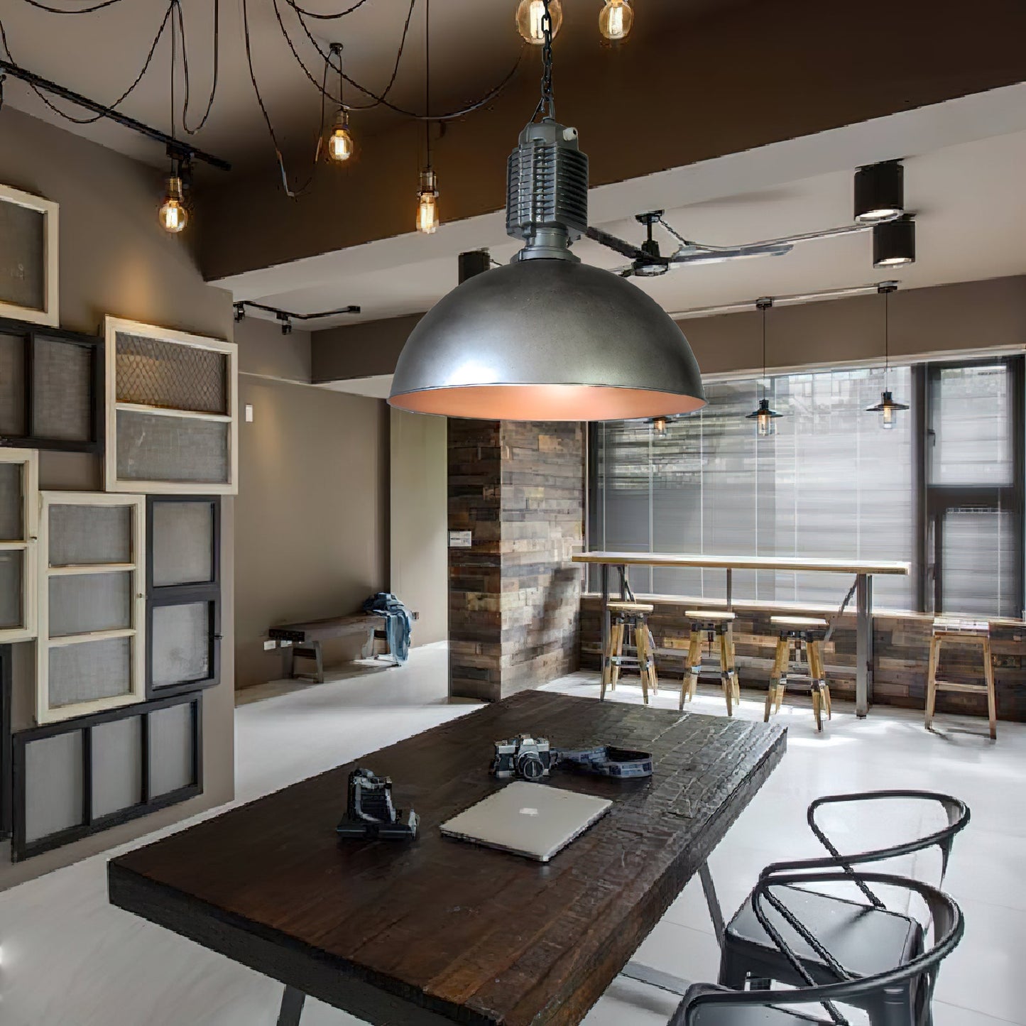 Steinhauer Bikkel Pendant Light - Silver Industrial Dome Pendant | Height-Adjustable Chain Hanging Light