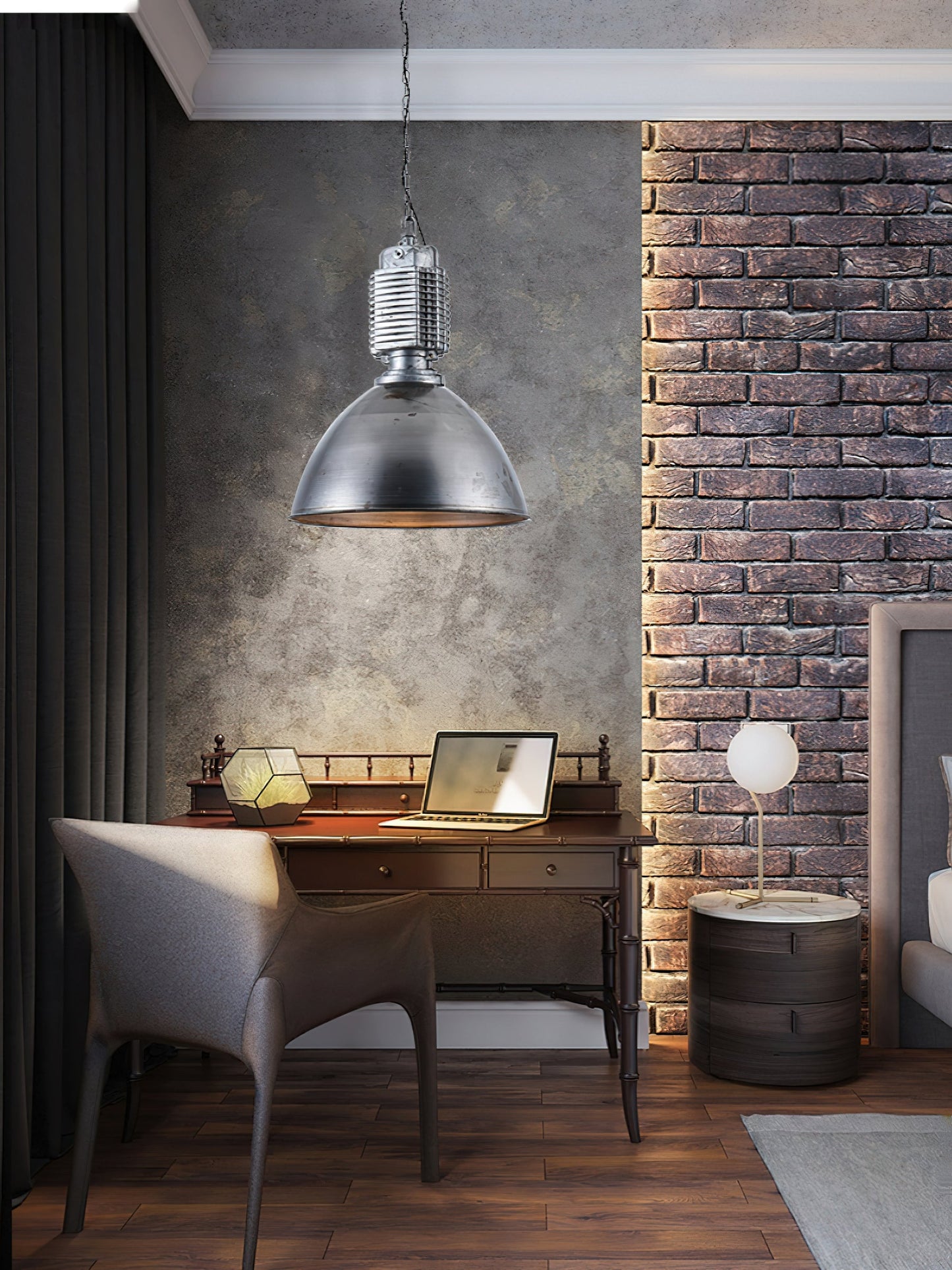 Steinhauer Bikkel Pendant Light - Silver Industrial Dome Pendant | Height-Adjustable Chain Hanging Light